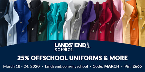 25% OFF Lands’ End School Uniforms and More!, March 18-24