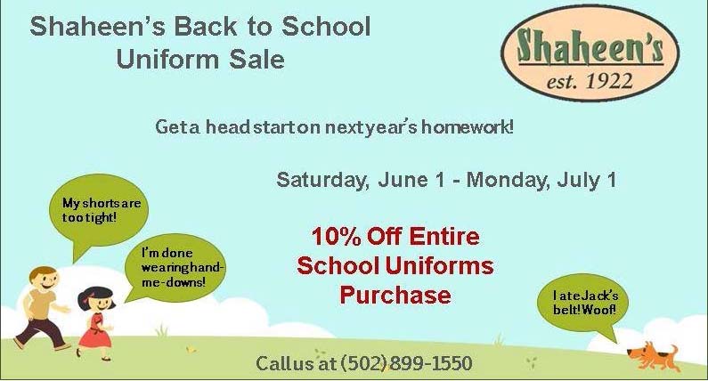 Christian Academy School System | Shaheen's Back-to-School Uniform Sale | June-July 2019