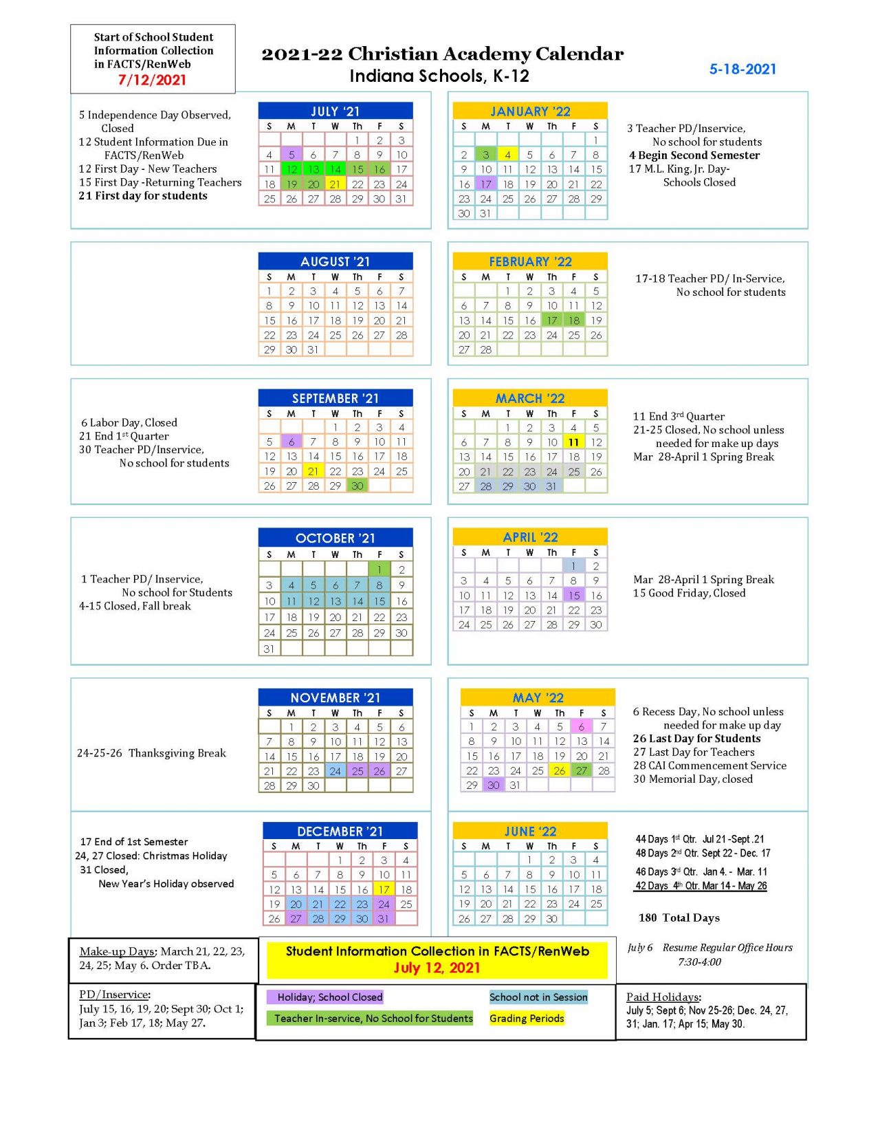 Calendars | Christian Academy School System