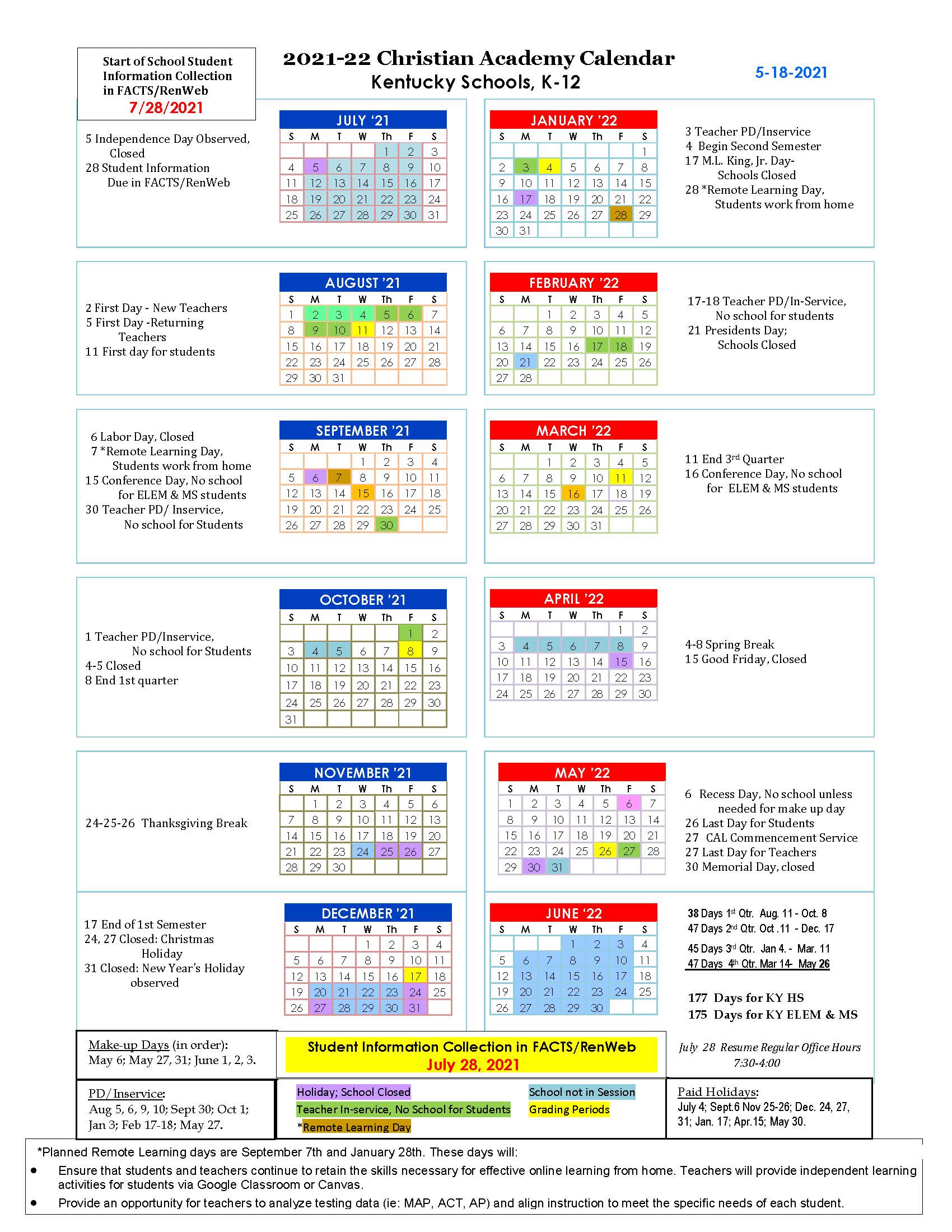 rift valley academy school calendar