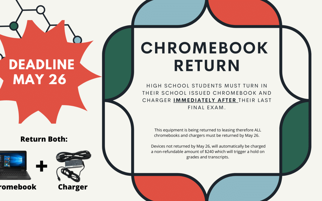 High School Chromebook Device and Charger Collections Deadline is May 26