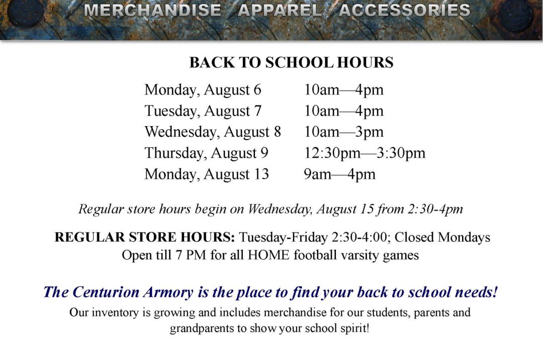 The Centurion Armory is the place to find your back-to-school needs!