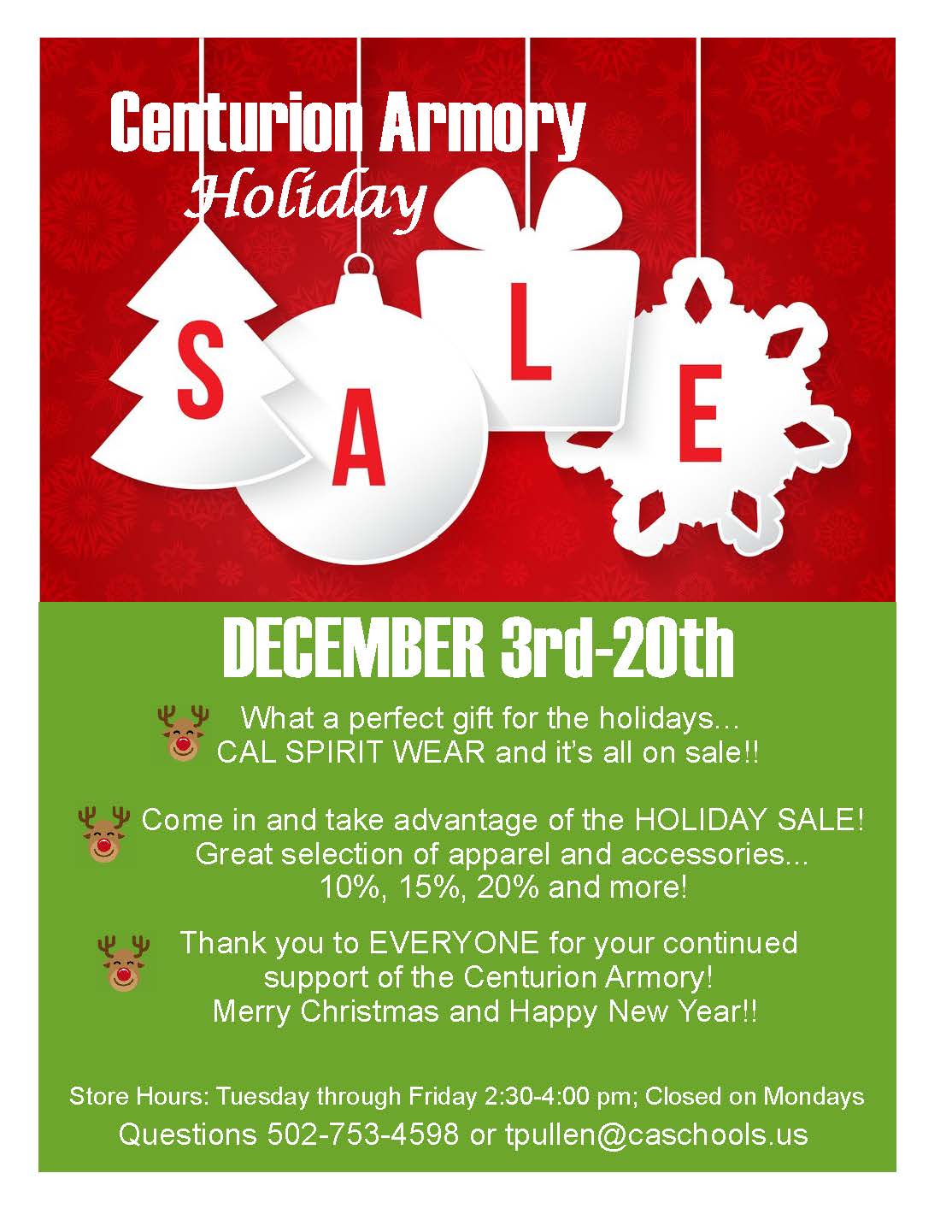 Christian Academy School System | Christian Academy of Louisville | Centurion Armory Holiday Sale | December 3-20