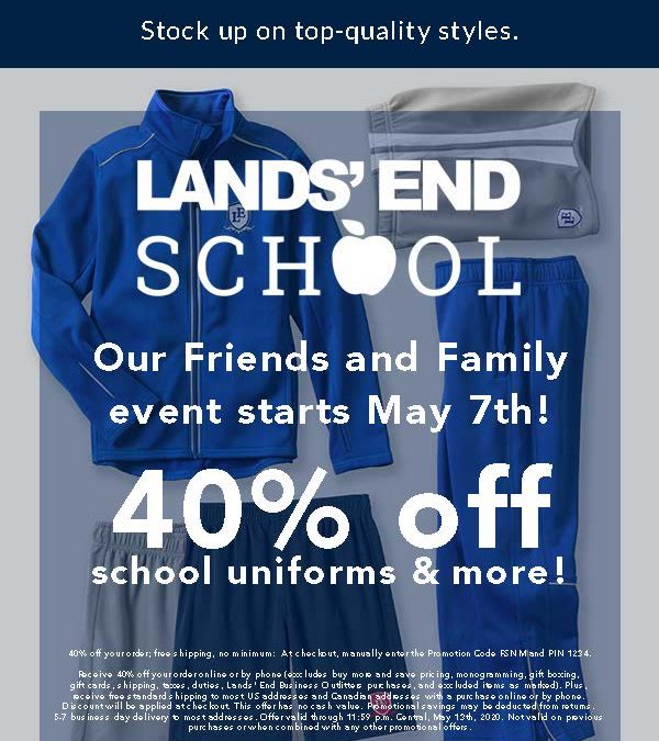 Lands’ End Friends and Family Event – 40% Off School Uniforms and More!