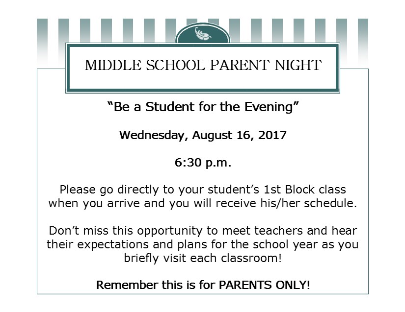 Christian Academy School System | English Station Middle School | Parent Night 2017 | August 16