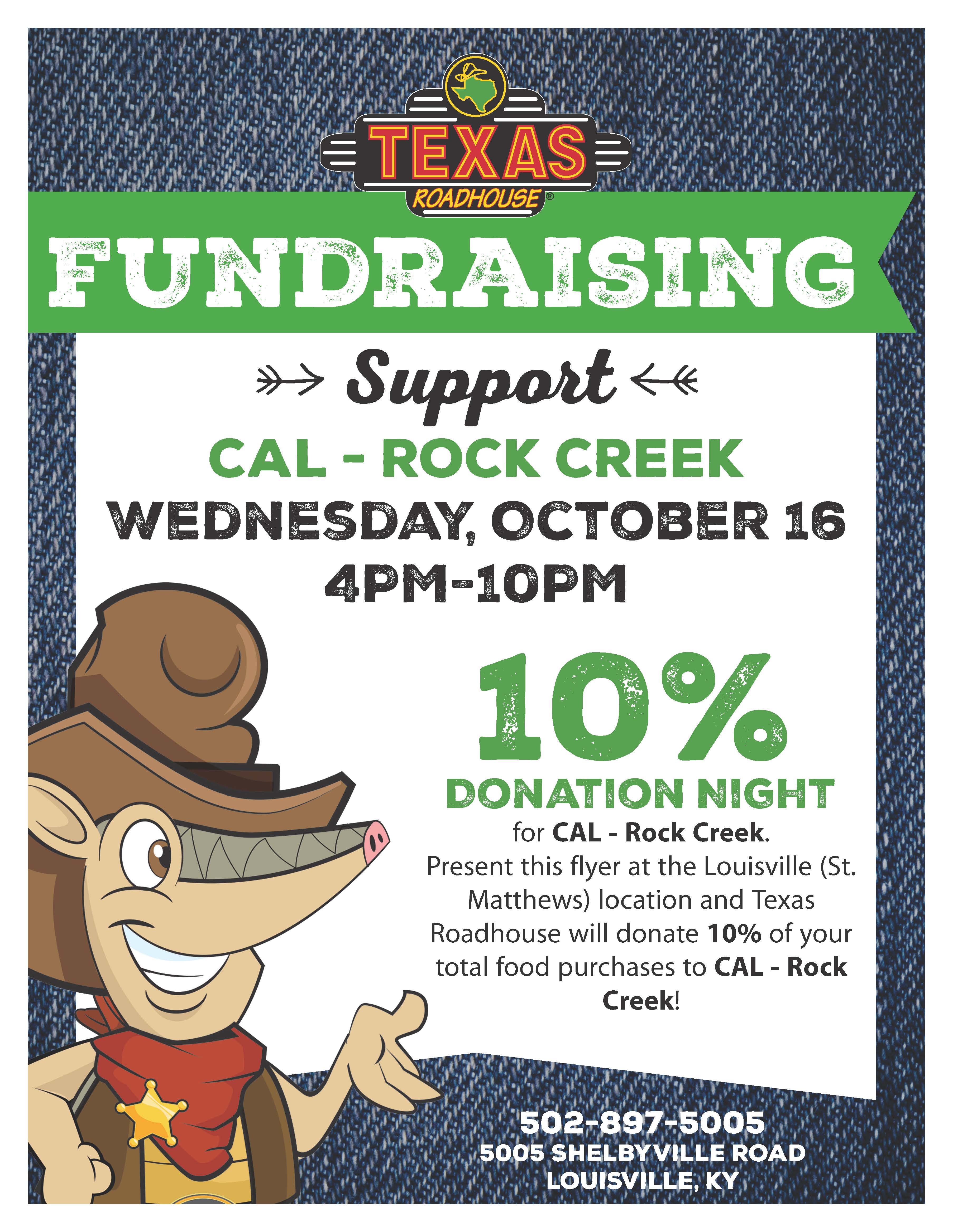 Christian Academy School System | Christian Academy of Louisville | Rock Creek Campus | Texas Roadhouse Fundraising | October 16