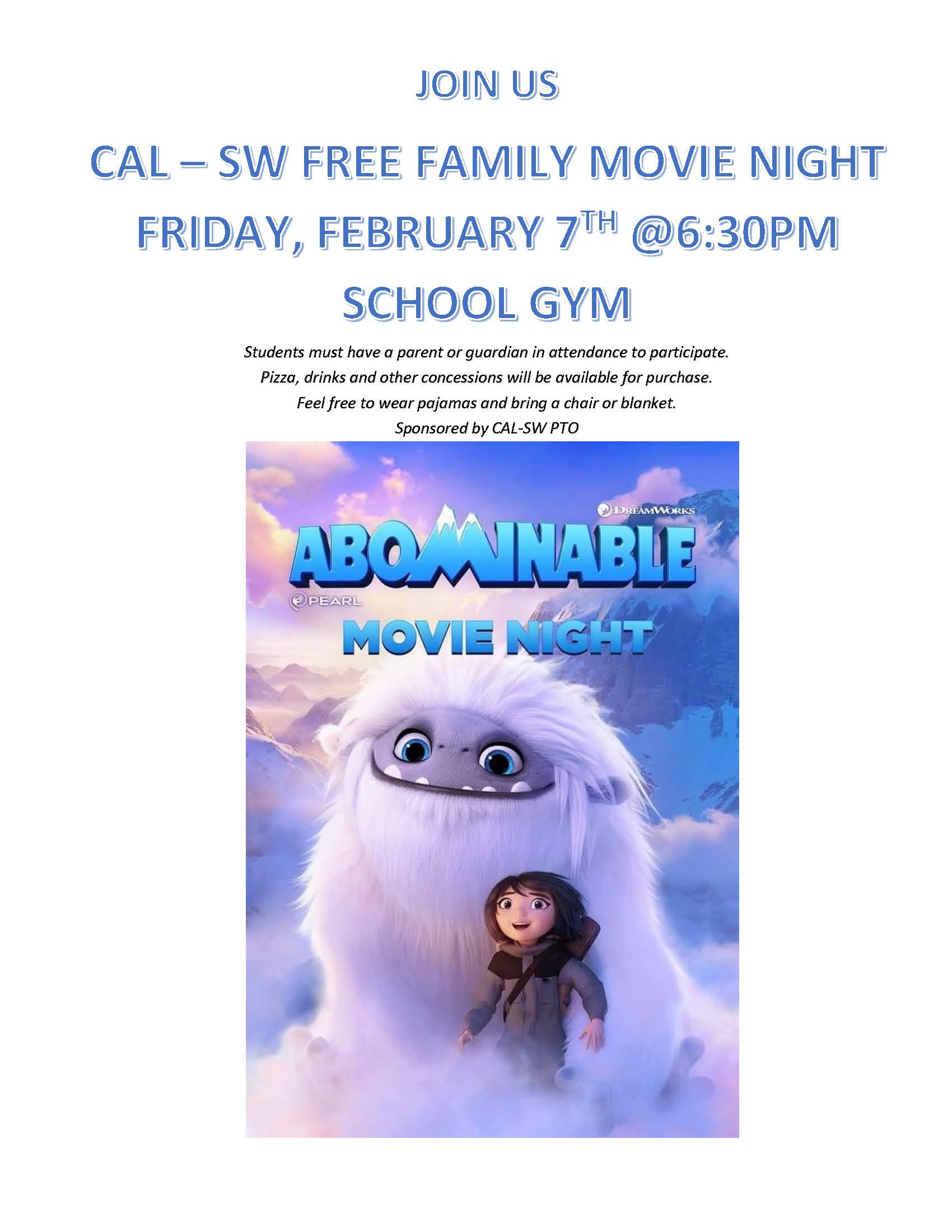 Christian Academy School System | Family Movie Night | February 7 | Abominable