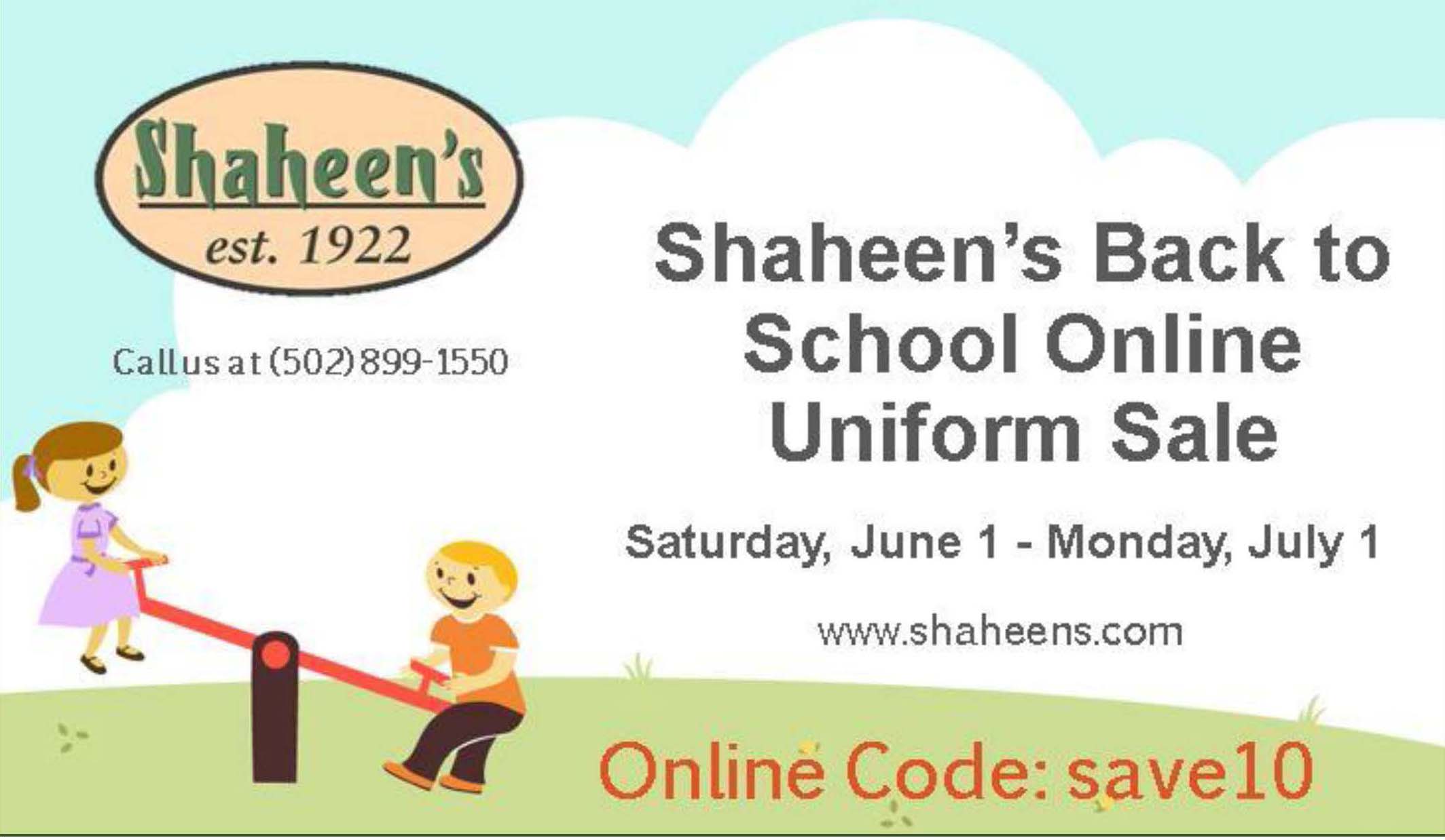 Christian Academy School System | Shaheen's Back-to-School Online Uniform Sale | June-July 2019