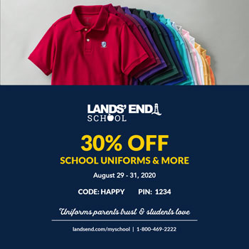 30% Off Lands’ End School Uniforms, August 29-31