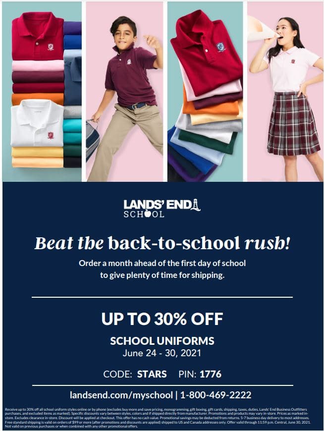 Christian Academy School System | Lands' End | Beat the Back-to-School Rush Sale | June 24-30