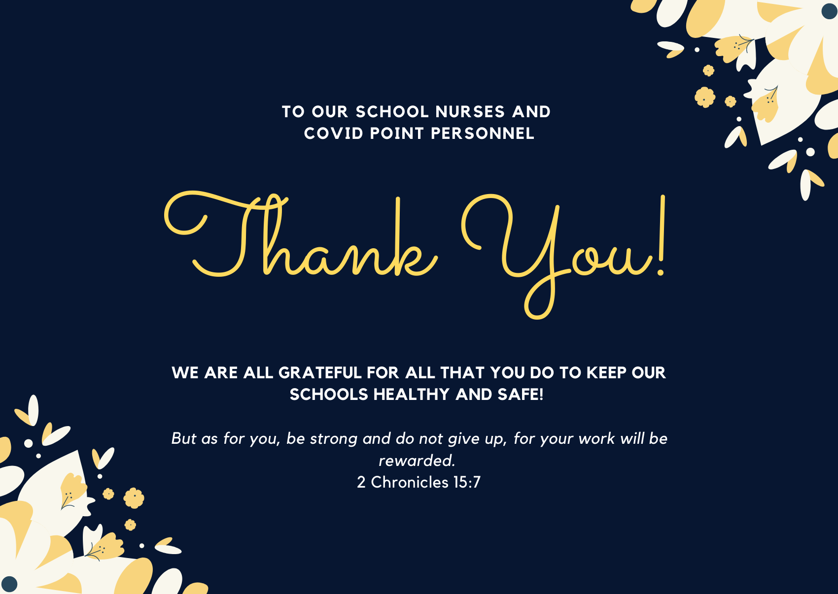 Christian Academy School System | To Our Nurses and COVID Point Personnel | Thank You