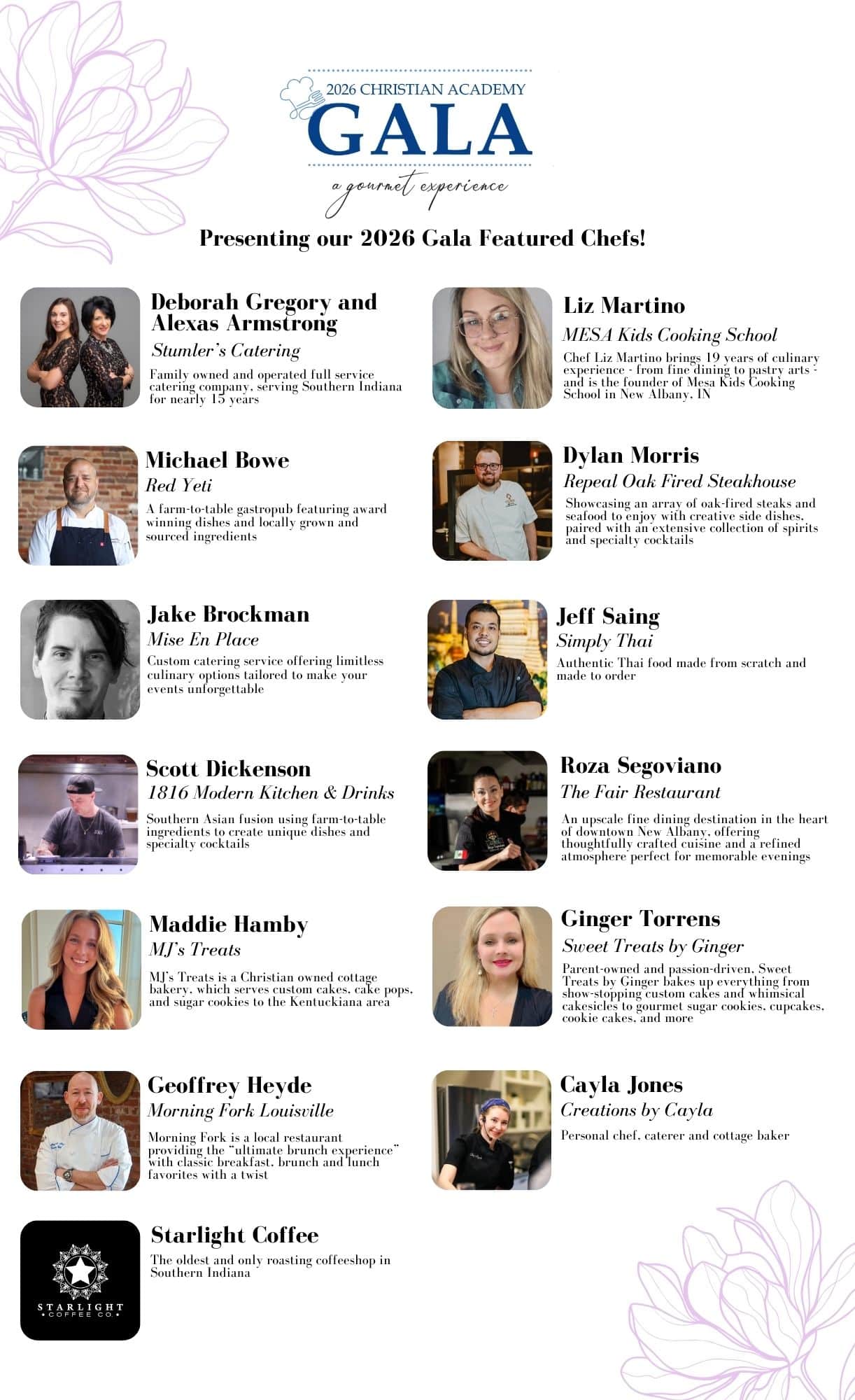 Christian Academy School System Gala 2026 Chef Information