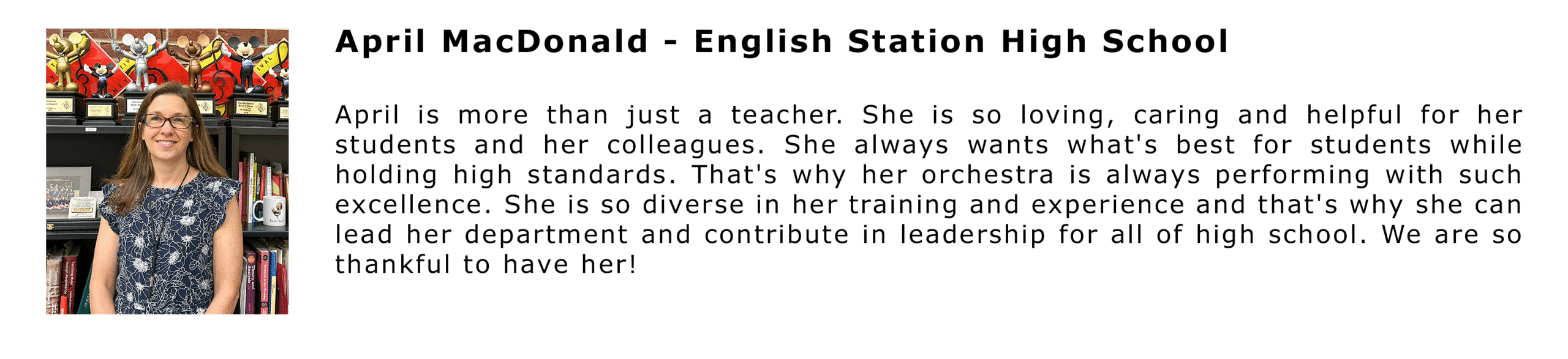 Christian Academy School System ALL IN Annual Fund Outstanding Teacher April MacDonald - English Station High School
