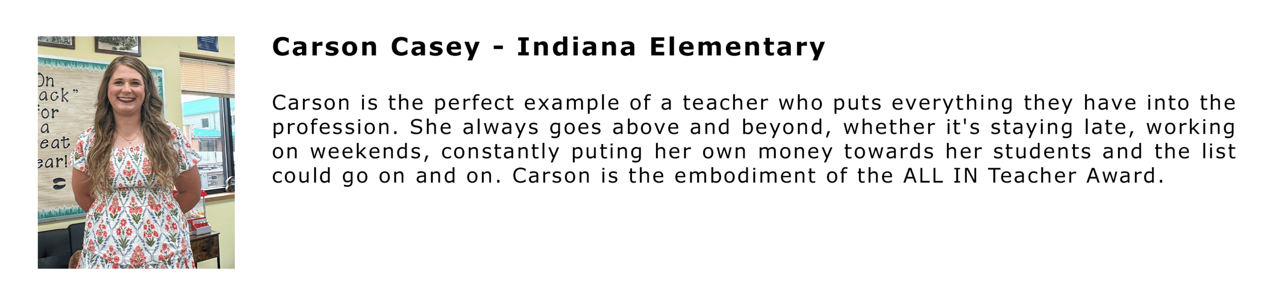 Christian Academy School System ALL IN Annual Fund Outstanding Teacher Carson Casey - Indiana Elementary