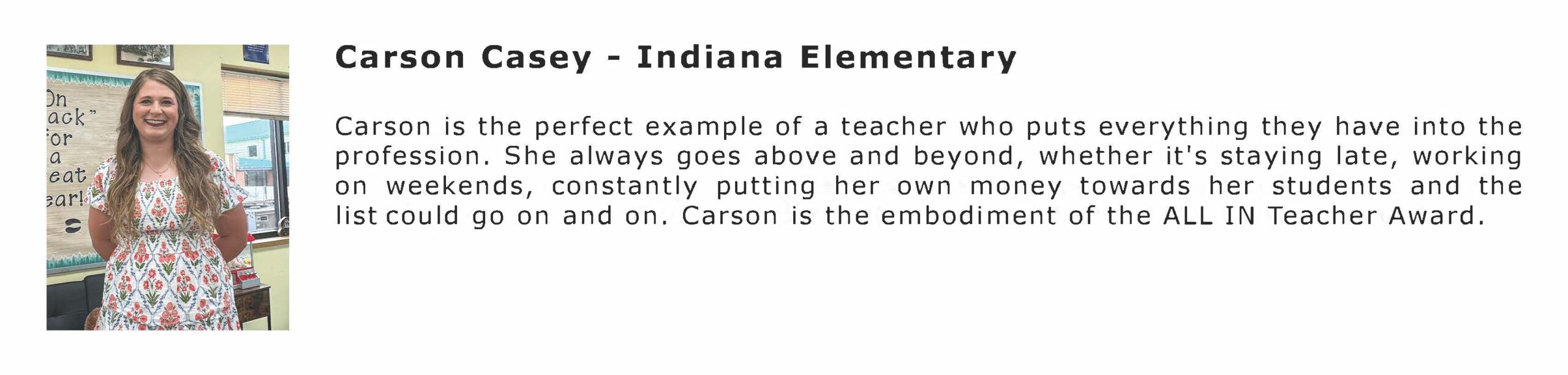 Christian Academy School System Annual Fund ALL IN Outstanding Teachers 2025 Carson Casey