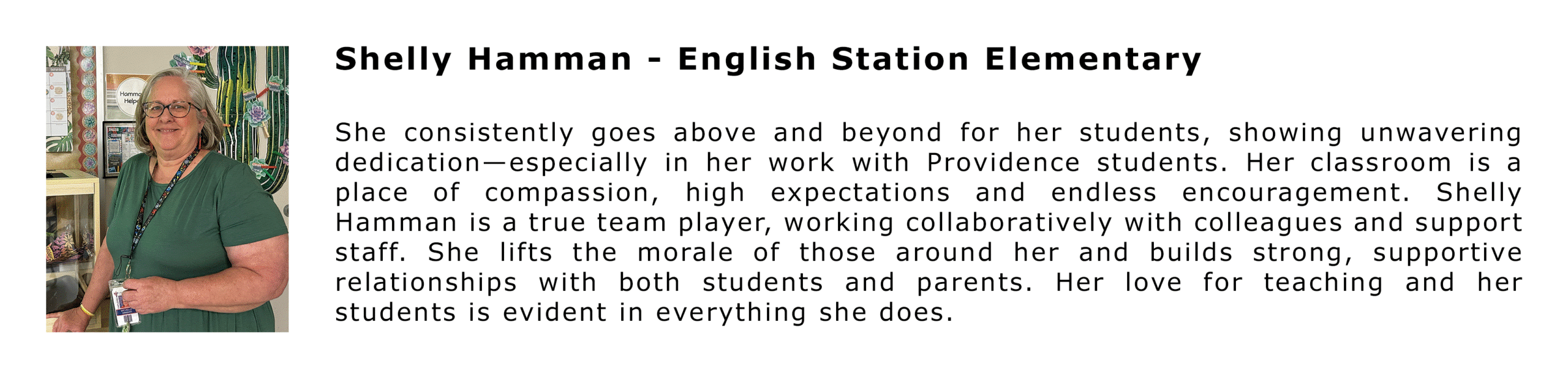 Christian Academy School System ALL IN Annual Fund Outstanding Teacher Shelly Hamman - English Station Elementary