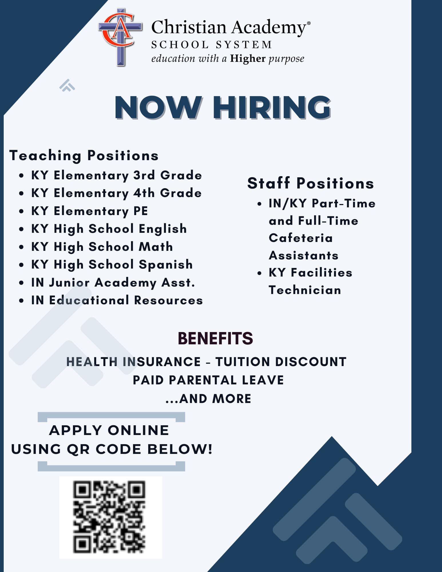 Christian Academy School System | Human Resources | Now Hiring
