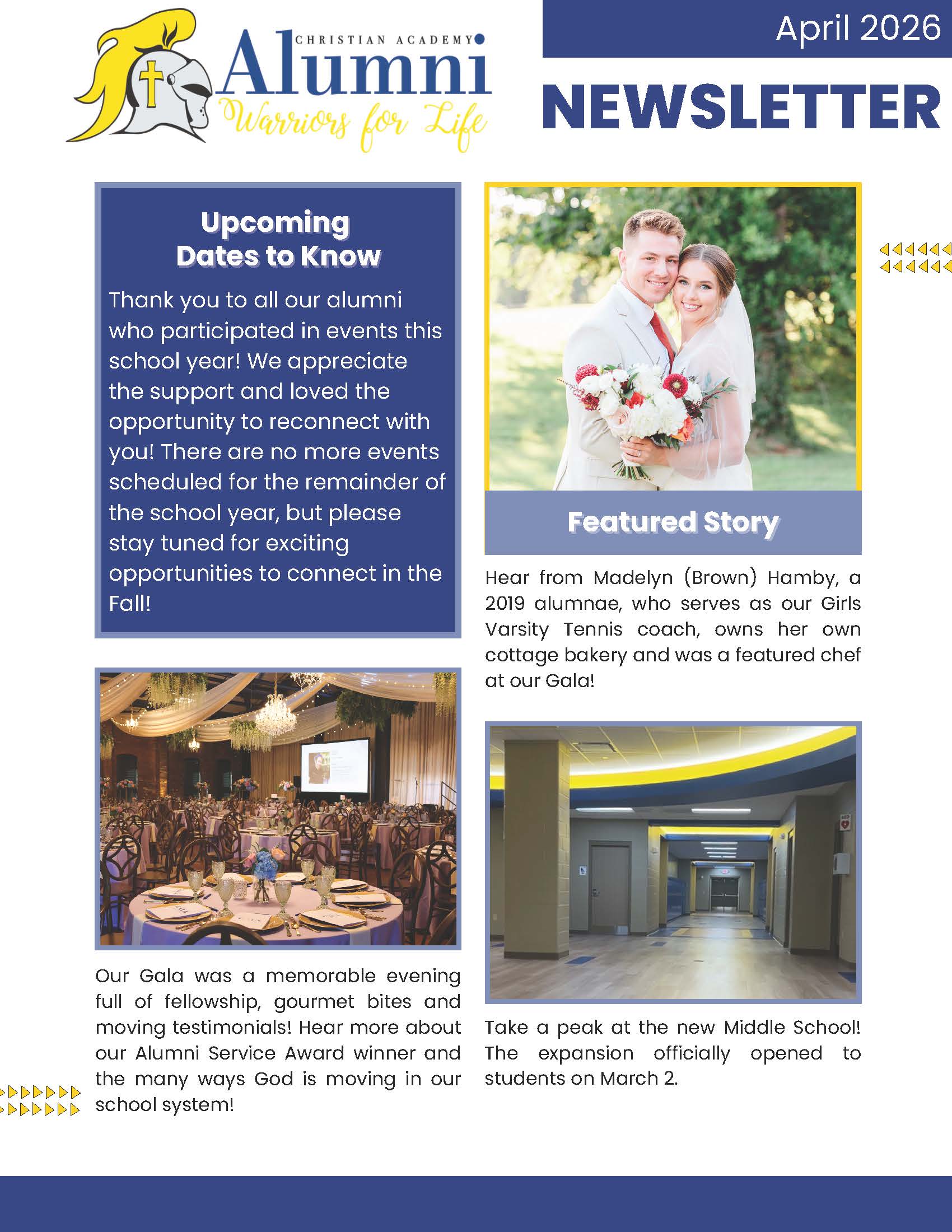 Christian Academy of Indiana Alumni Newsletter April 2026