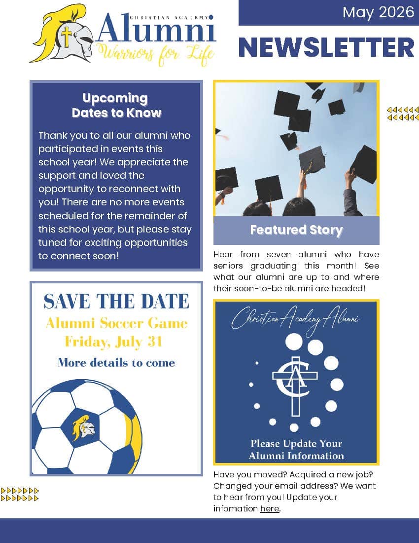 Christian Academy of Indiana Alumni May 2026 Newsletter