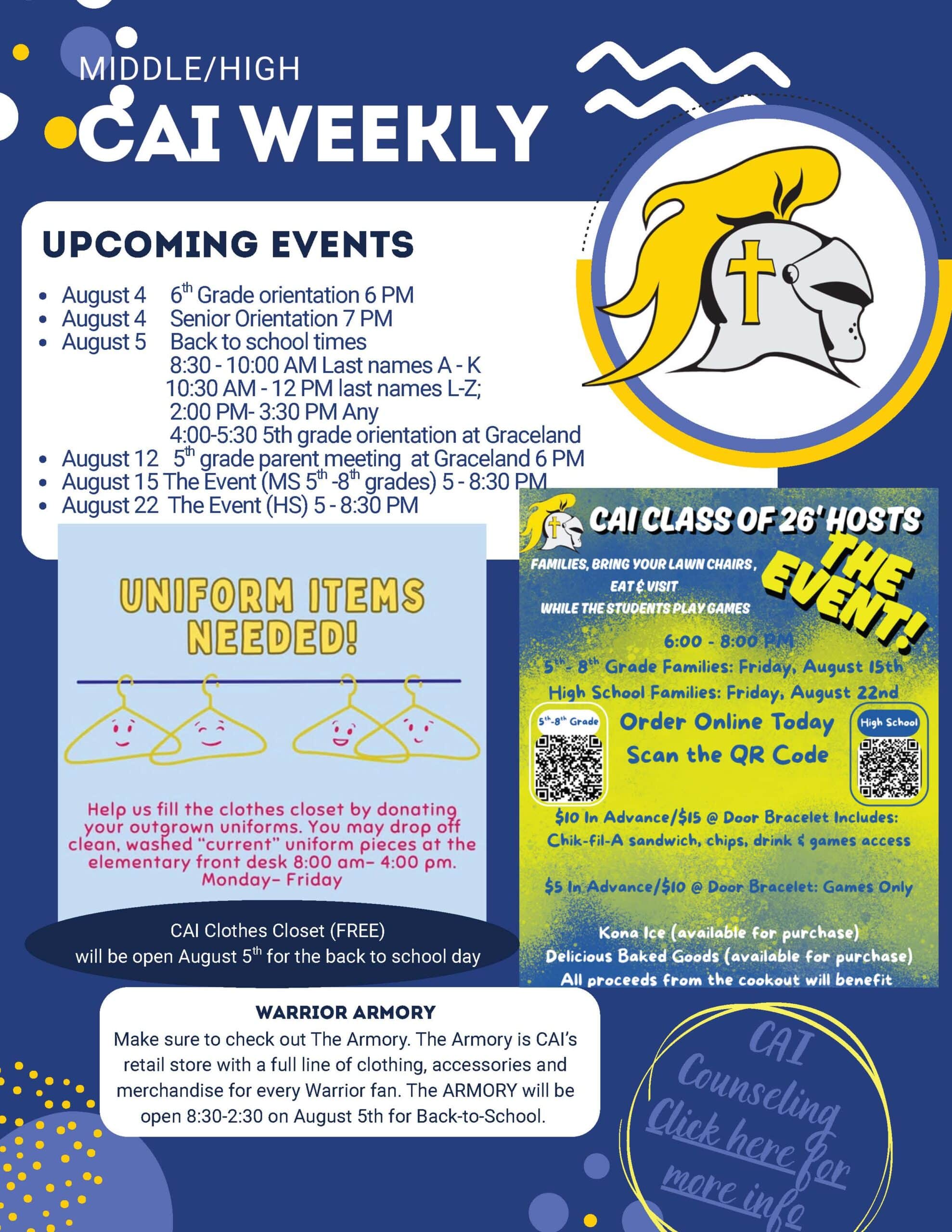 Christian Academy of Indiana High School / Middle School CAI Weekly Back-to-School 2025