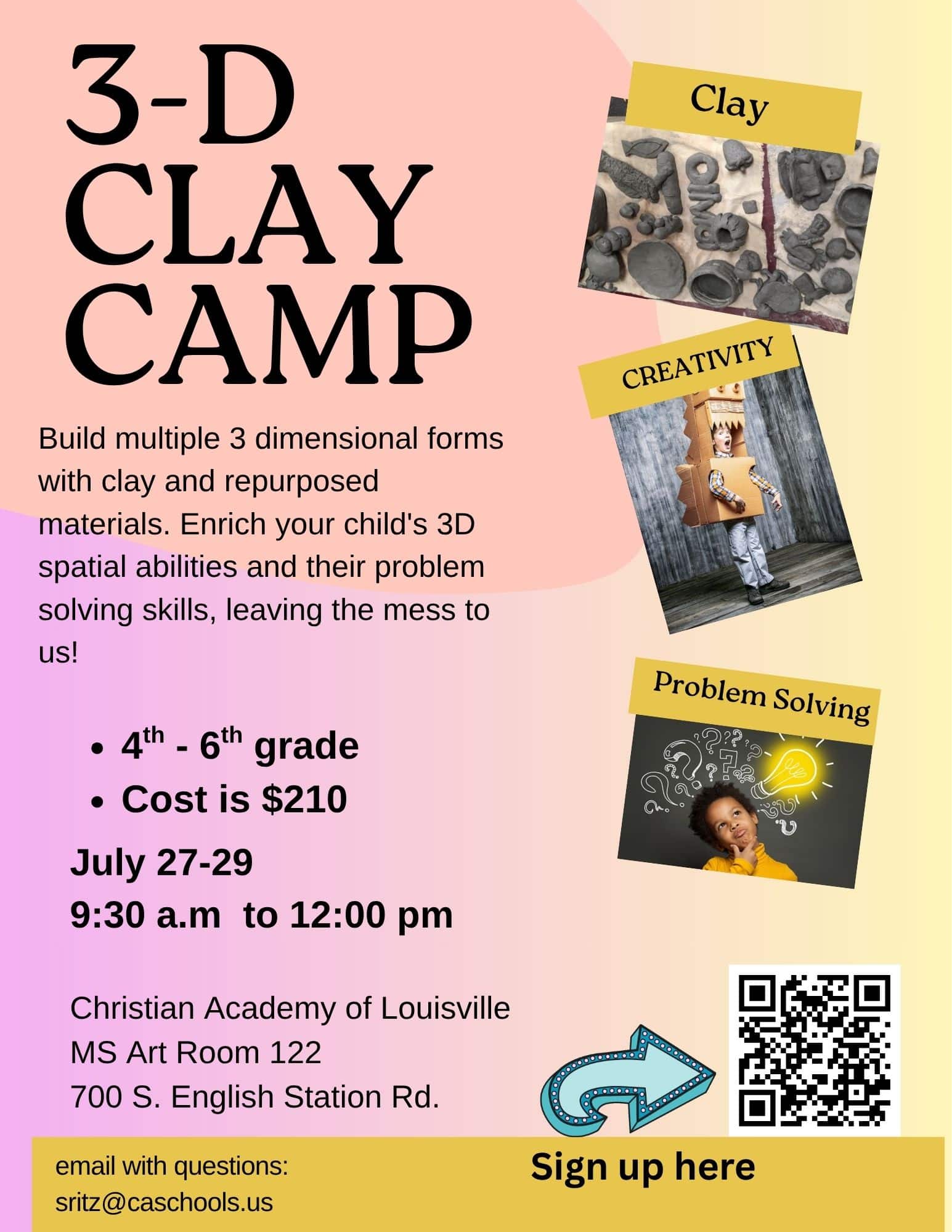 Christian Academy of Louisville 3D Clay Summer Camp 2026