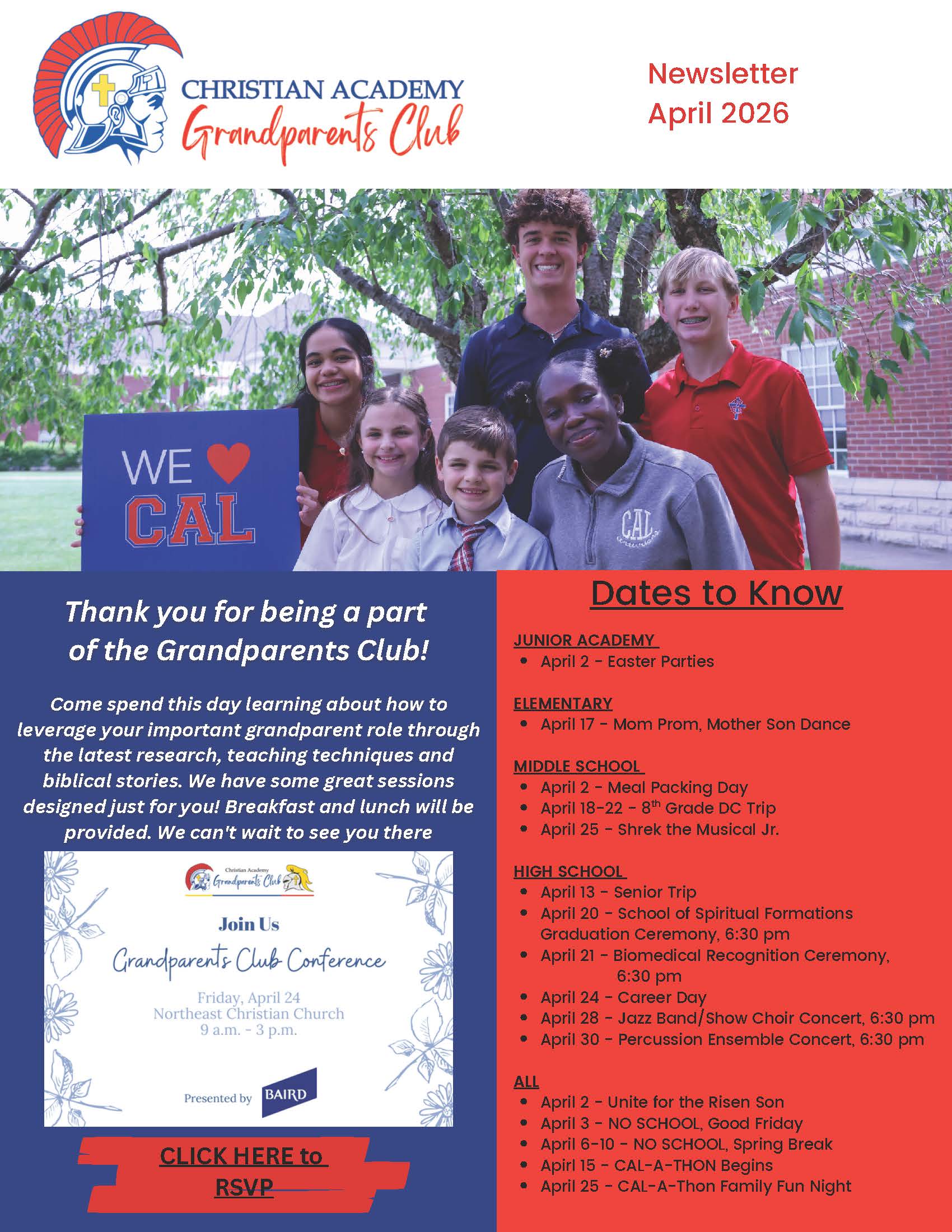 Christian Academy of Louisville Grandparents Club Newsletter April 2026