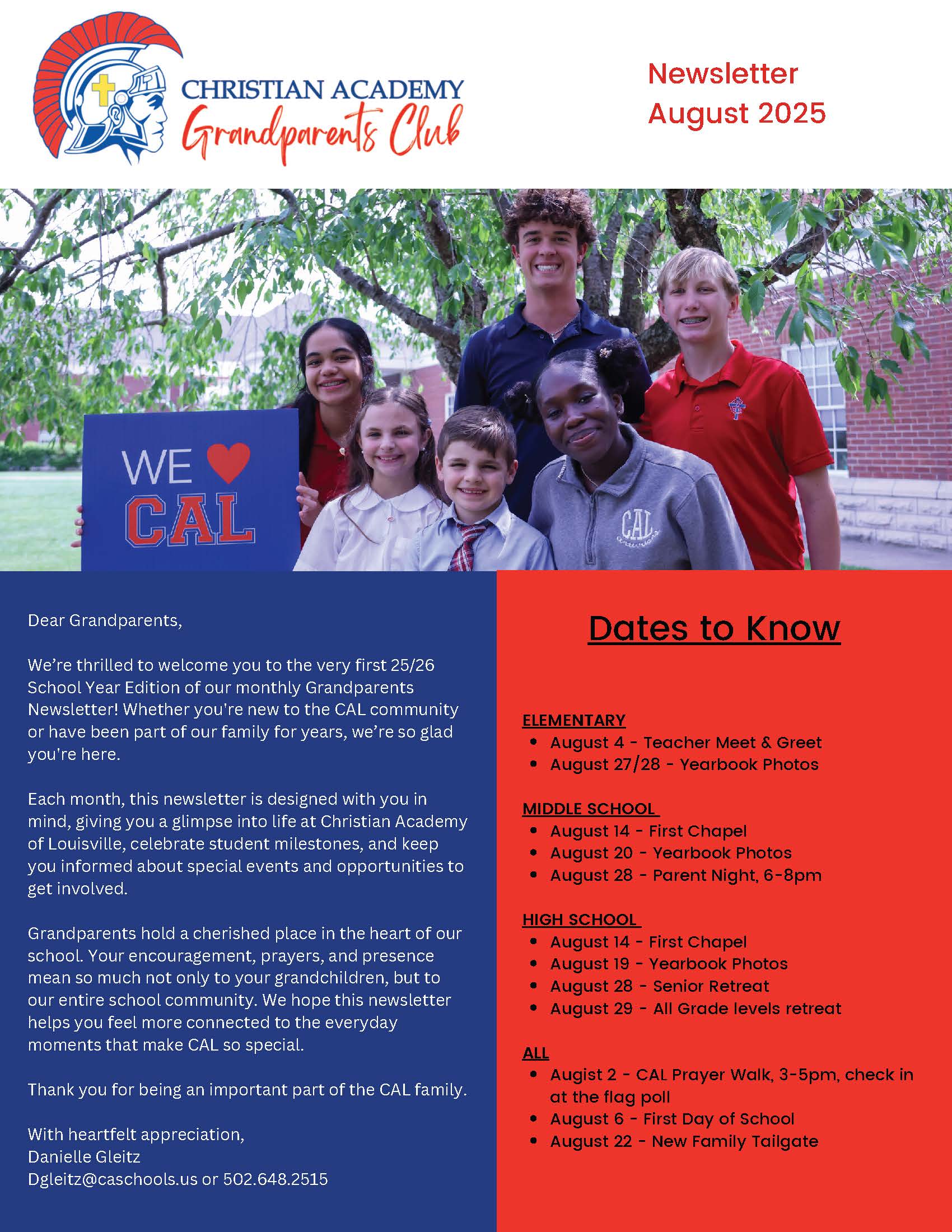 Christian Academy of Louisville Grandparents Club Newsletter August 2025