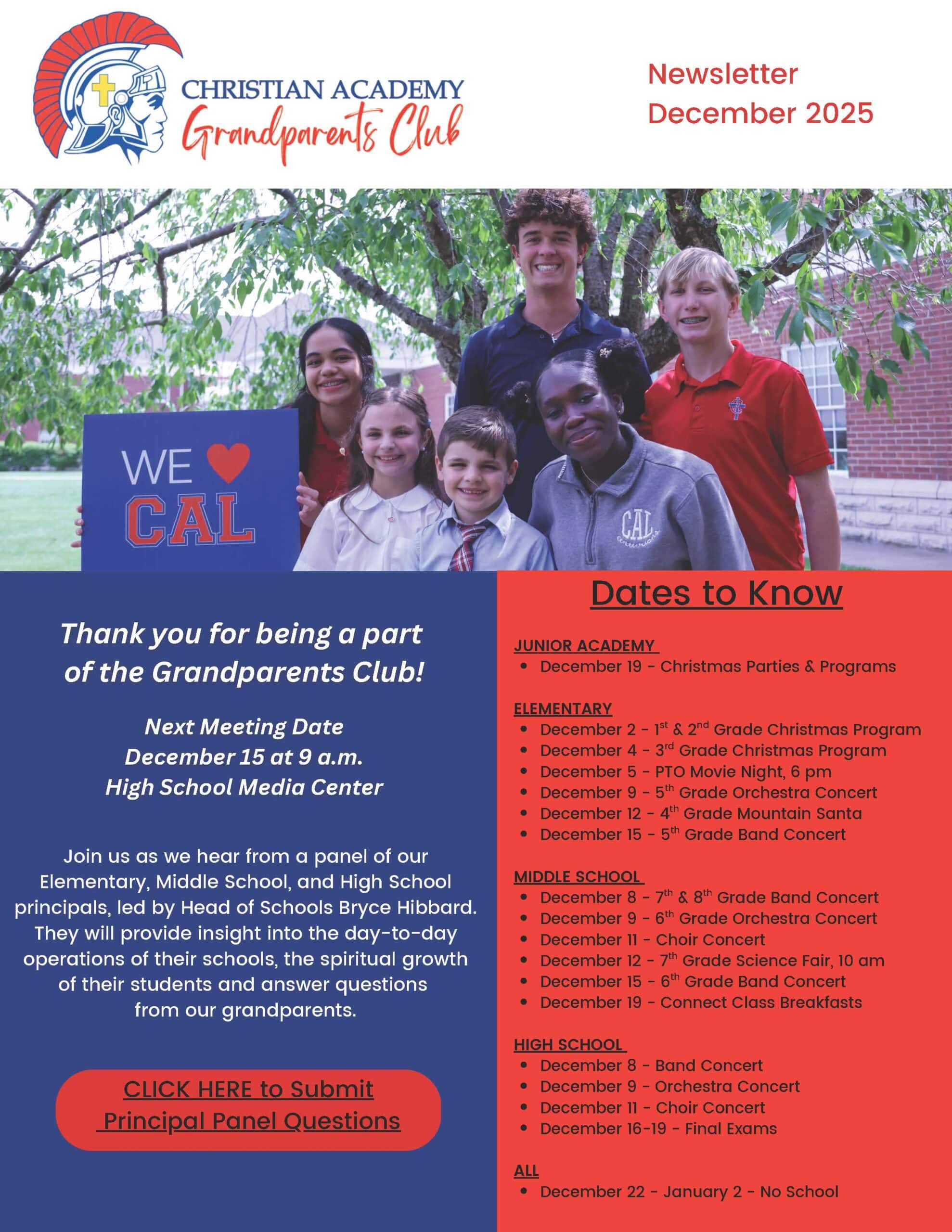 CAL Grandparents Club Newsletter December 2025_Page_01 Christian Academy of Louisville Grandparents Club Newsletter December 2025