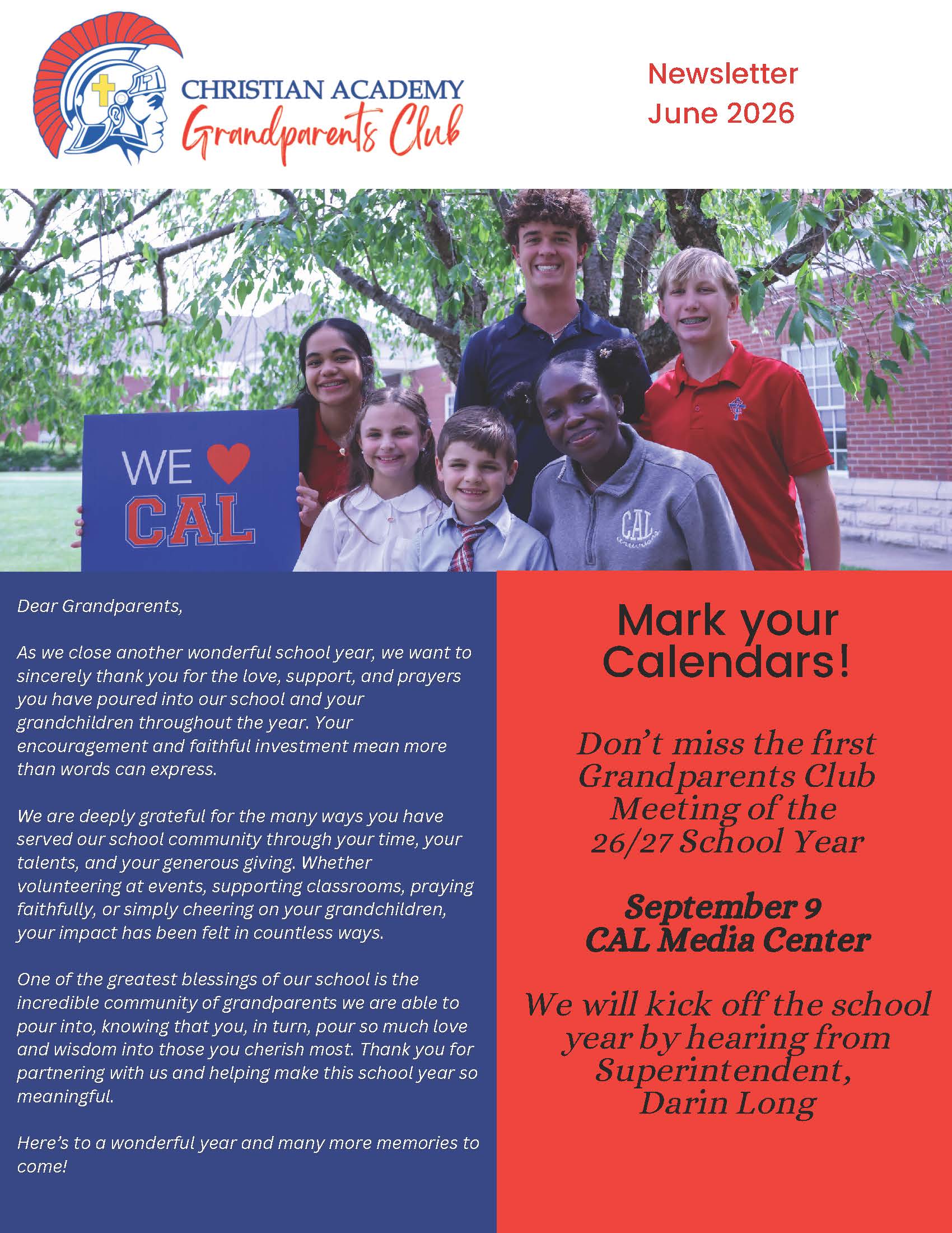 Christian Academy of Louisville Grandparents Club Newsletter June 2026