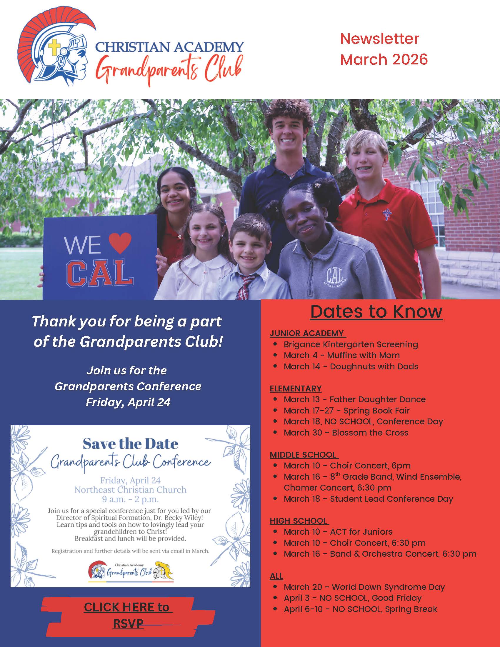 Christian Academy of Louisville Grandparents Club Newsletter March 2026