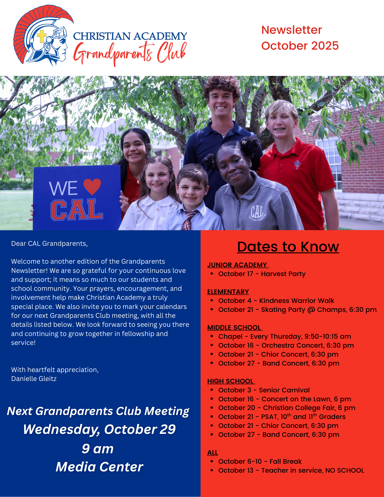 Christian Academy of Louisville Grandparents Club Newsletter October 2025
