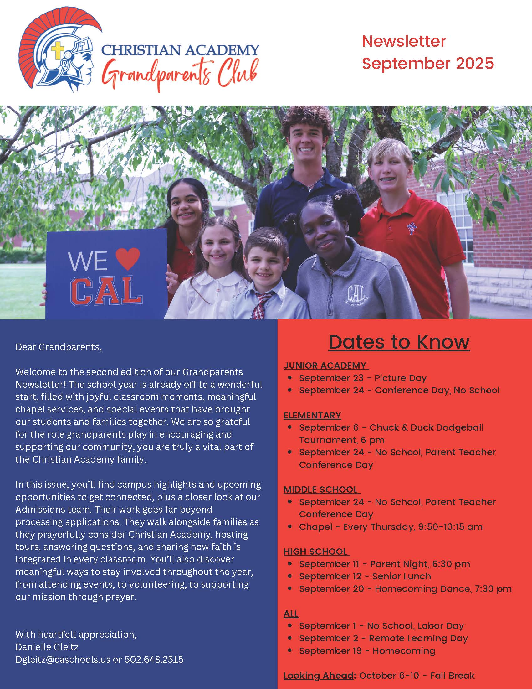 Christian Academy of Louisville Grandparents Club Newsletter September 2025