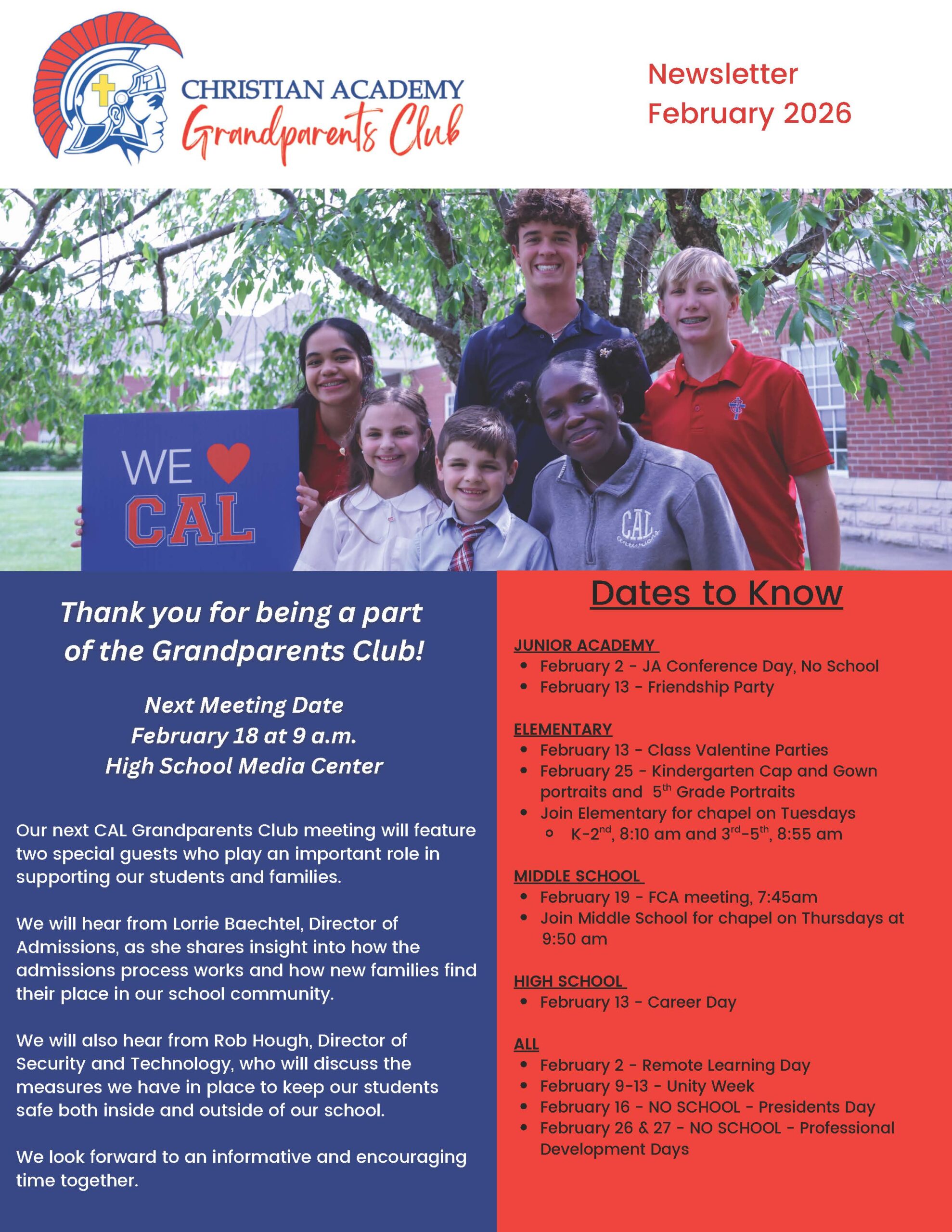 CAL Grandparents Newsletter February 2026_Page_01 Christian Academy of Louisville Grandparents Club Newsletter February 2026