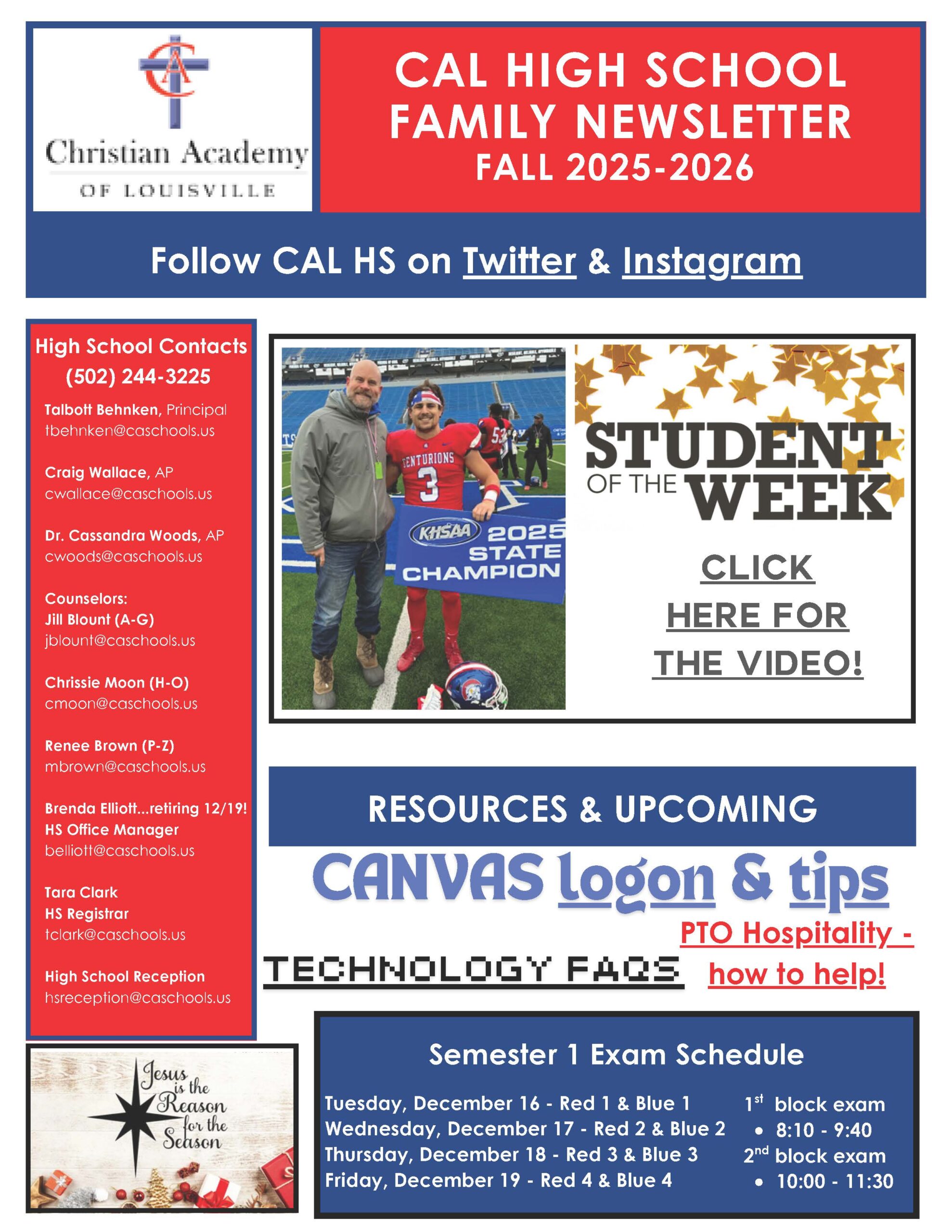 Christian Academy of Louisville High School Newsletter December 10