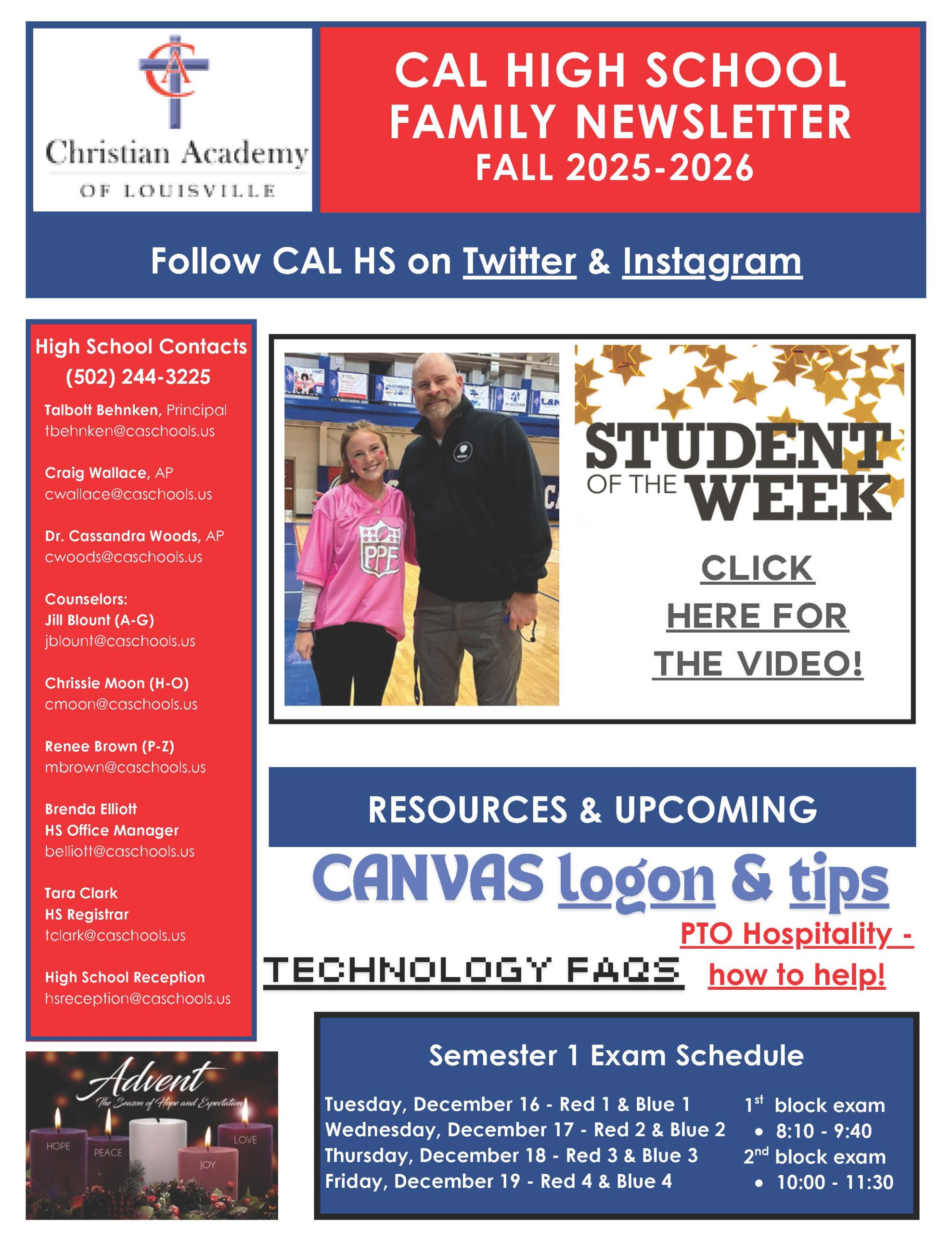 Christian Academy of Louisville High School Newsletter December 3