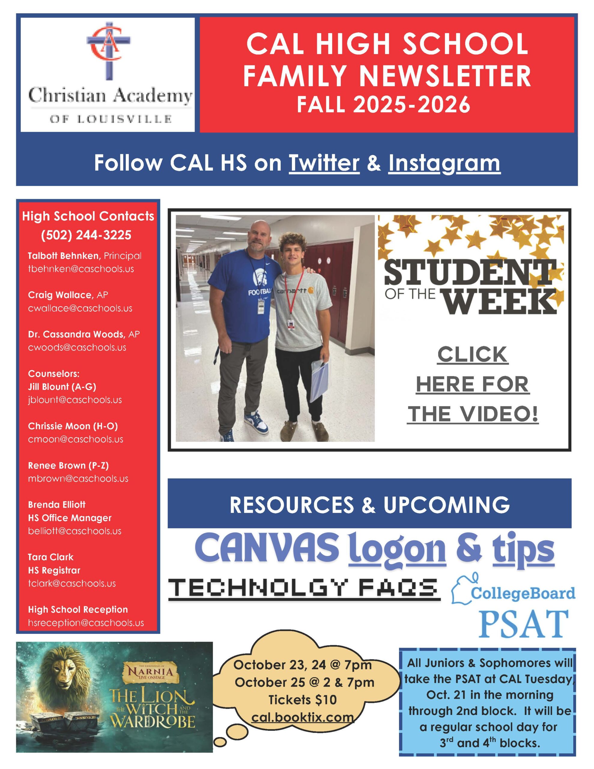 Christian Academy of Louisville High School Family Newsletter August 25