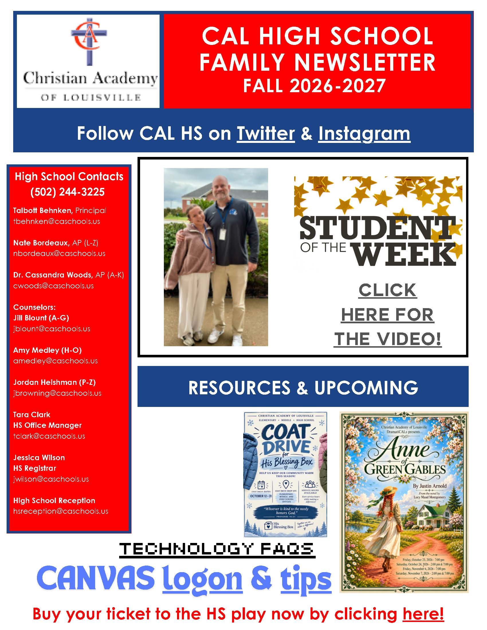 Christian Academy of Louisville High School Family Newsletter October 21