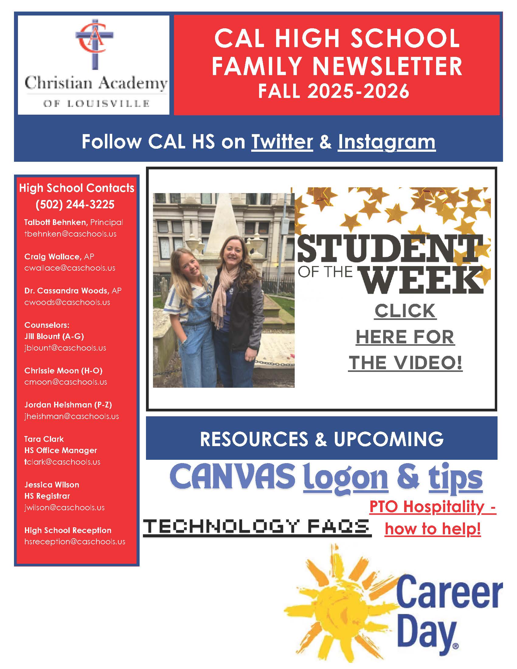 Christian Academy of Louisville High School Family Newsletter April 1