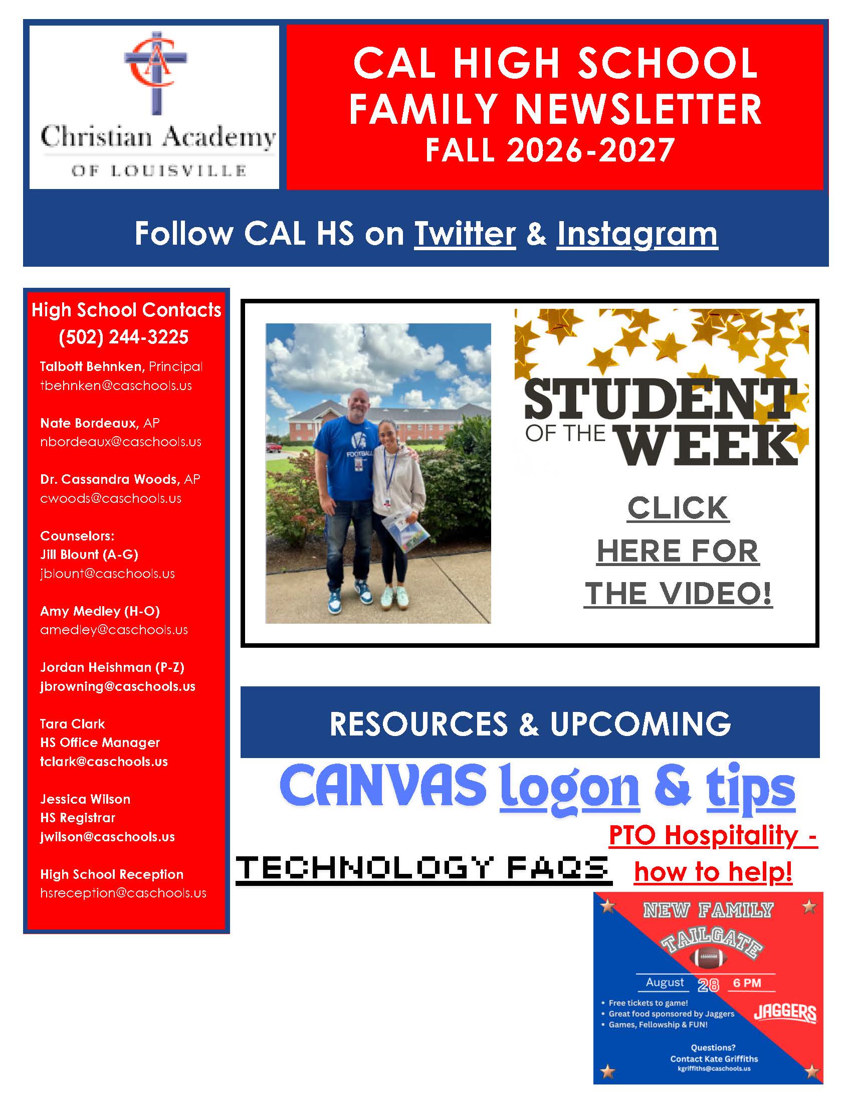 Christian Academy of Louisville High School Family Newsletter August 26