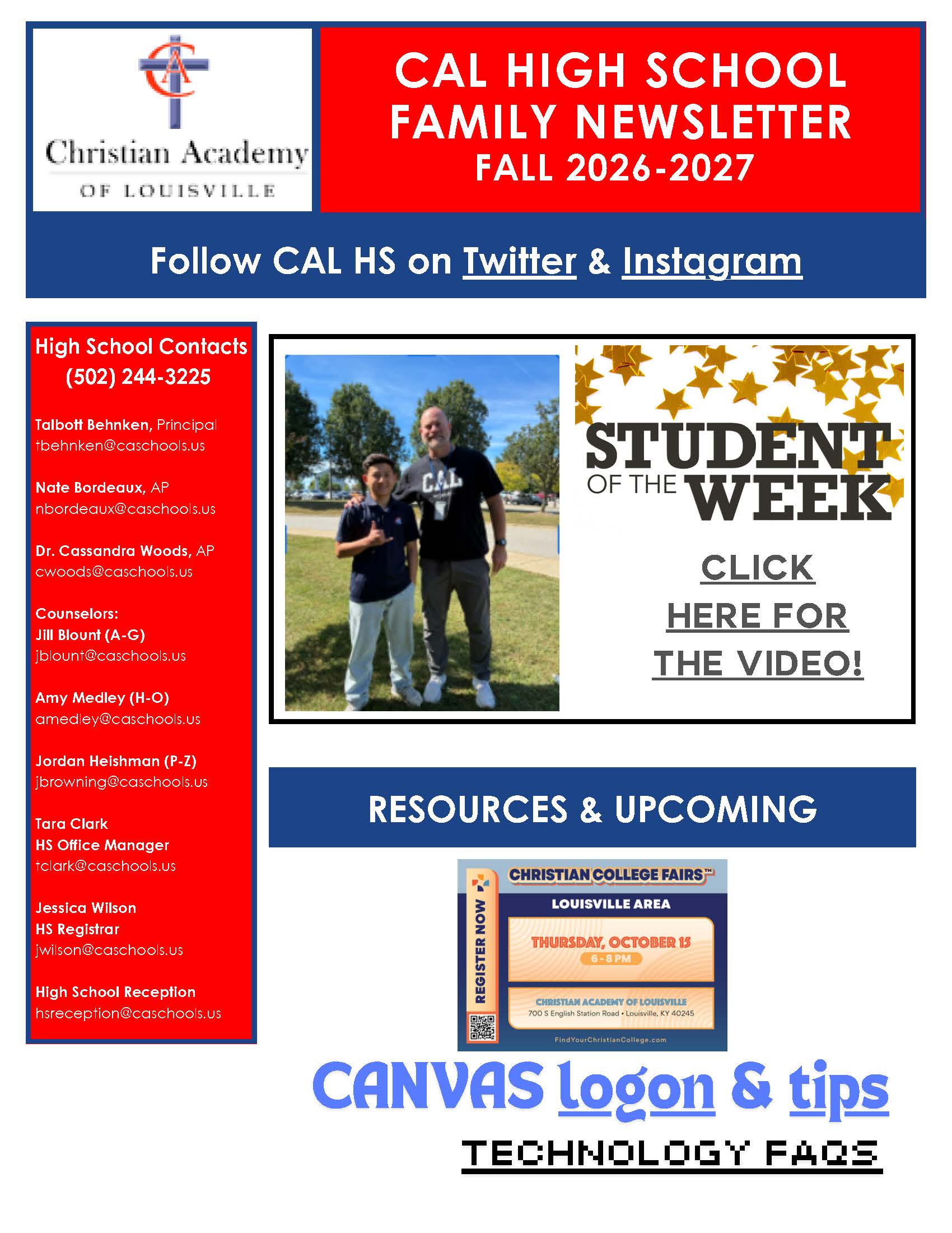 Christian Academy of Louisville High School Family Newsletter September 30