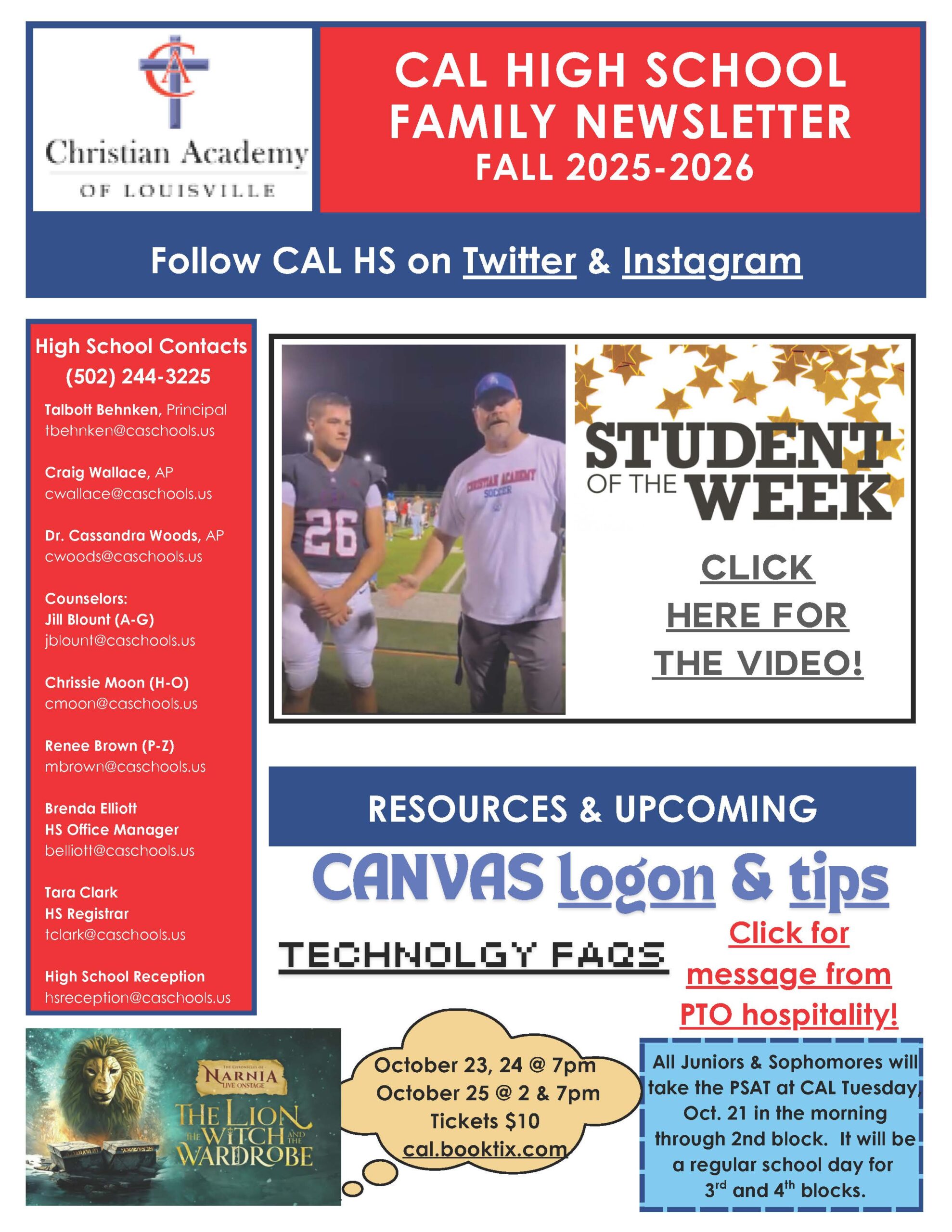 Christian Academy of Louisville High School Newsletter October 1, 2025