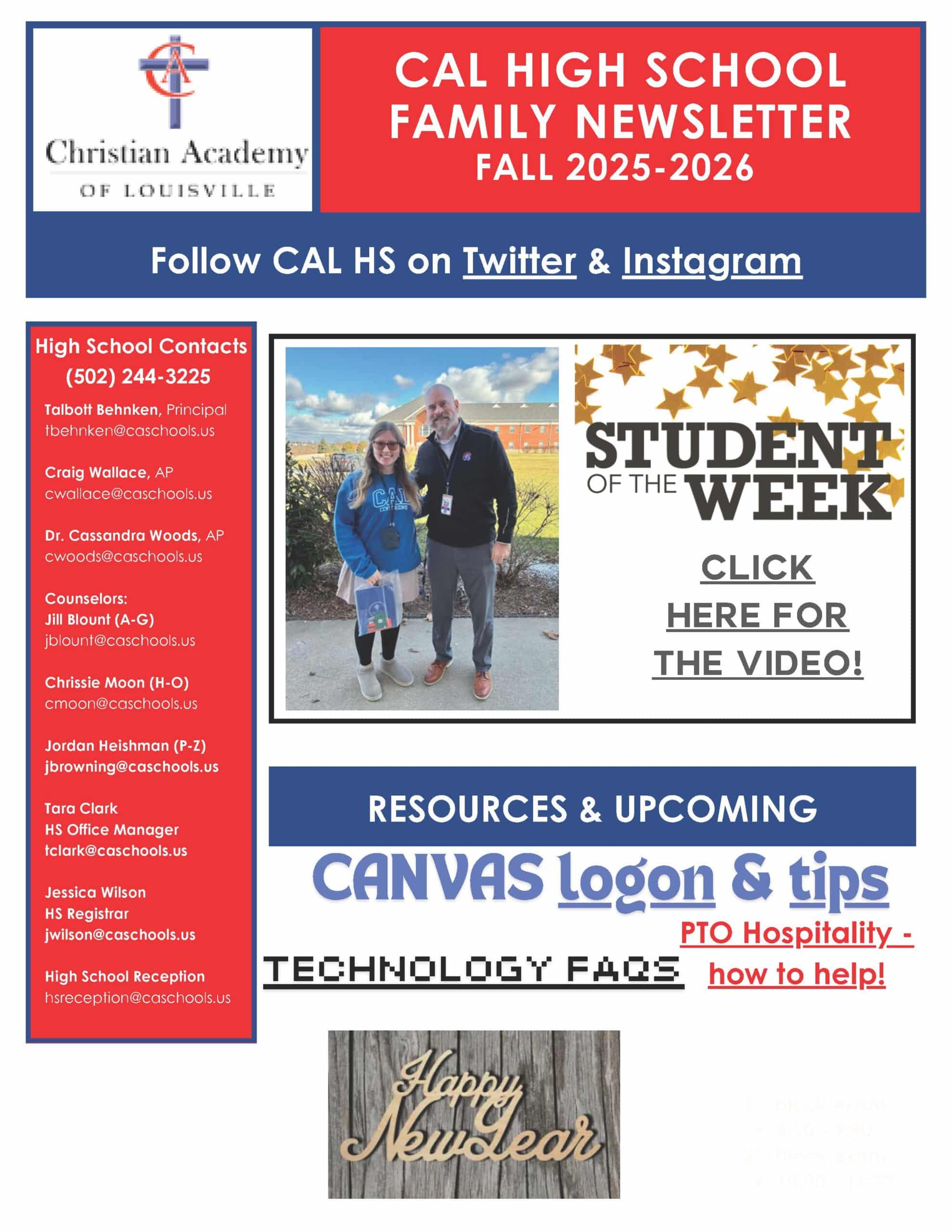 Christian Academy of Louisville High School Family Newsletter January 21