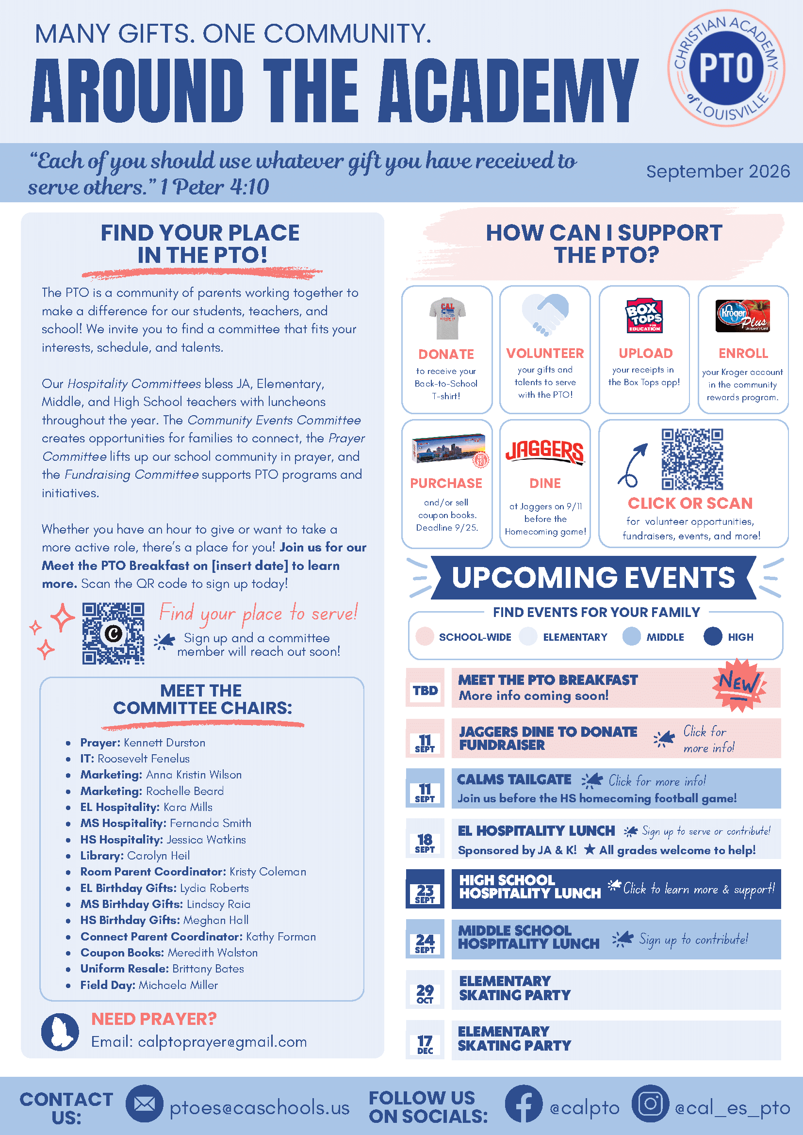 Christian Academy of Louisville PTO Newsletter Around the Academy September 2026