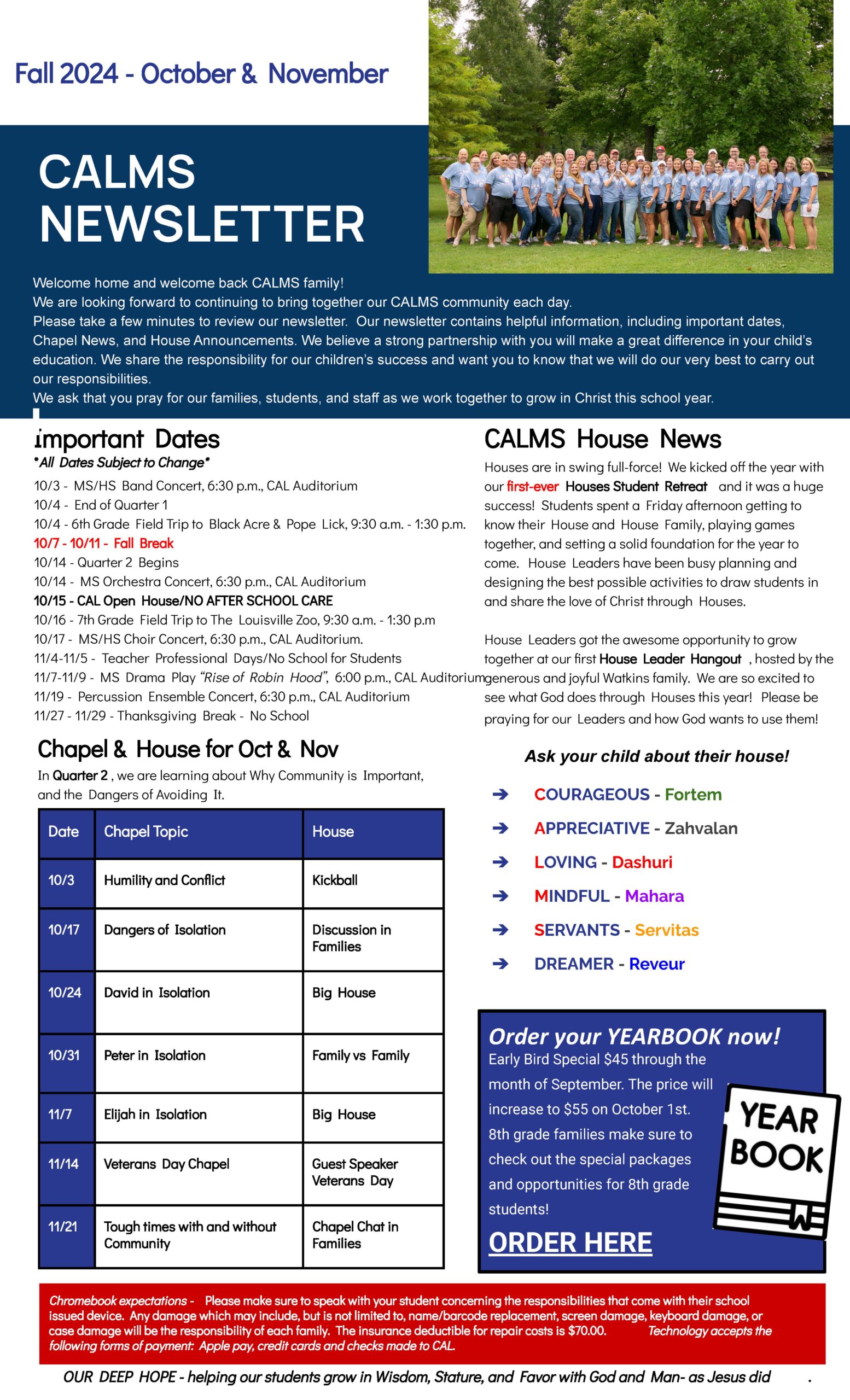 Christian Academy School System | Christian Academy of Louisville | English Station Middle School | CALMS Newsletter | October and November 2024