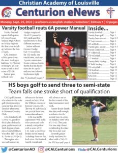 Christian Academy School System | Christian Academy of Louisville | Centurion Athletics | eNews | September 25, 2023
