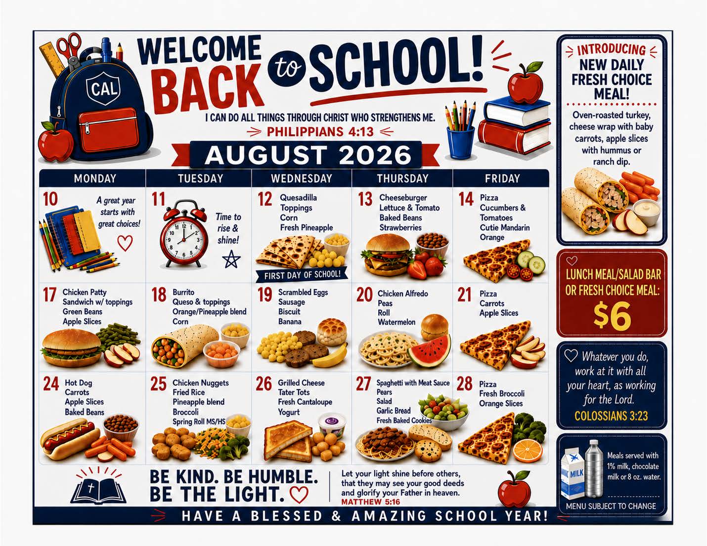 The Table - Christian Academy of Louisville Menu, K-12, August 2026