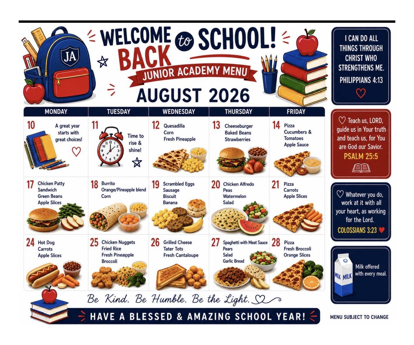 The Table - Christian Academy of Louisville Junior Academy Menu August 2026