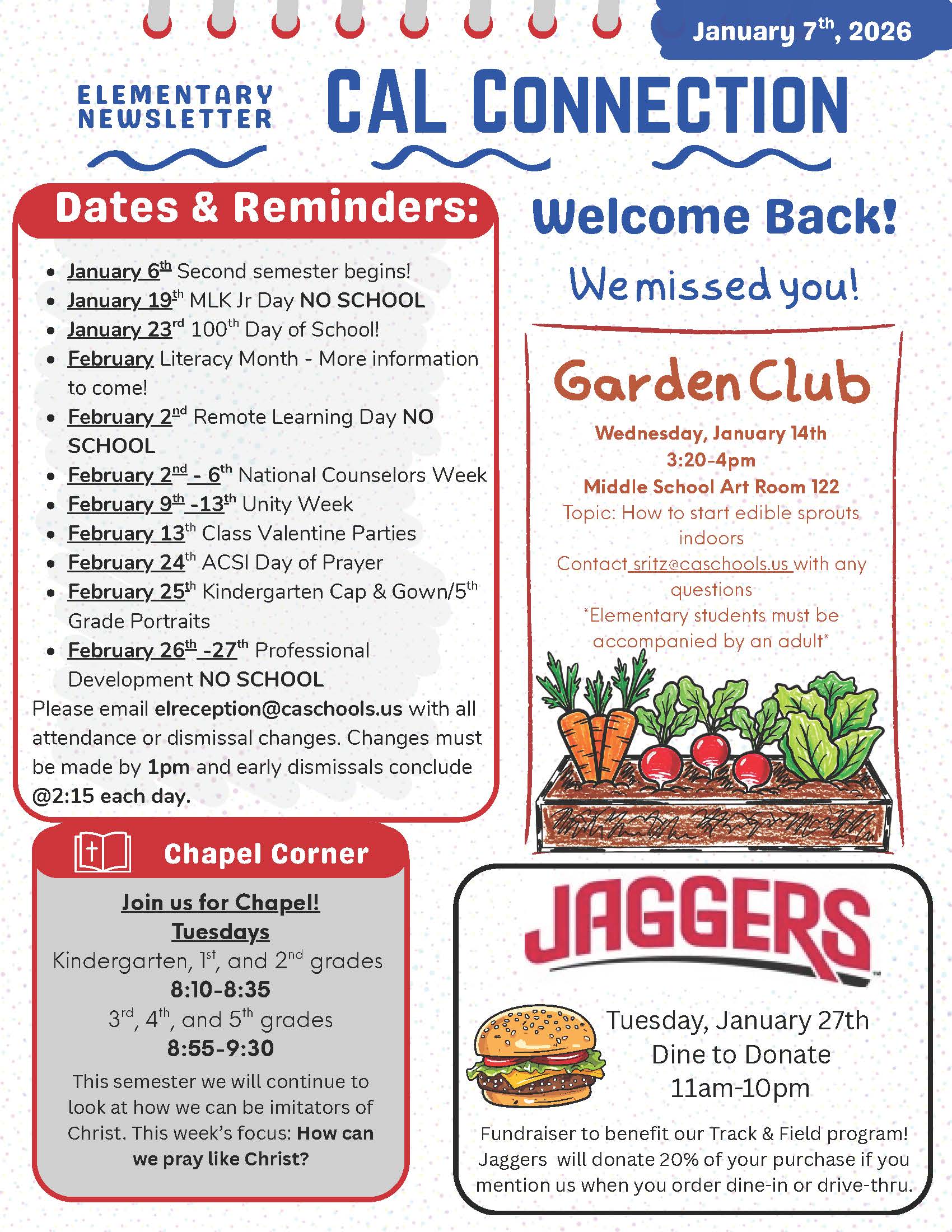 Christian Academy of Louisville Elementary CAL Connection Newsletter January 7