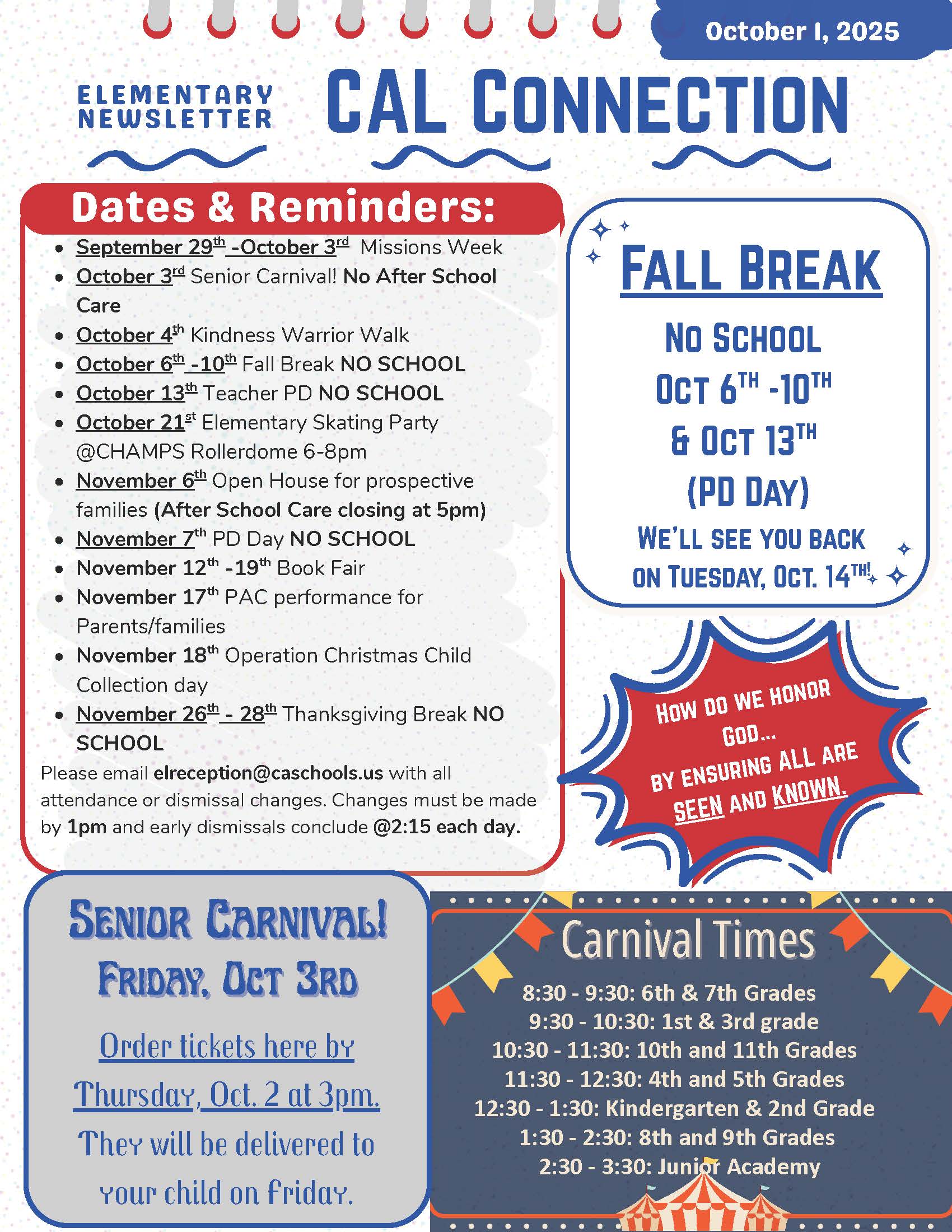 Christian Academy of Louisville Elementary CAL Newsletter October 1, 2025