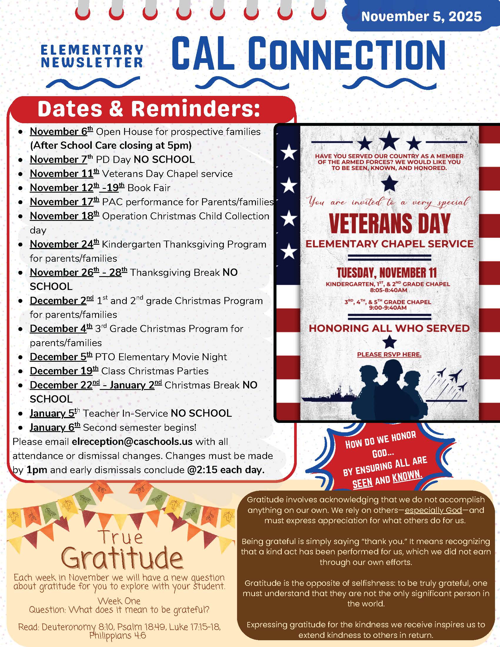 Christian Academy of Louisville Elementary CAL Connection Newsletter November 5